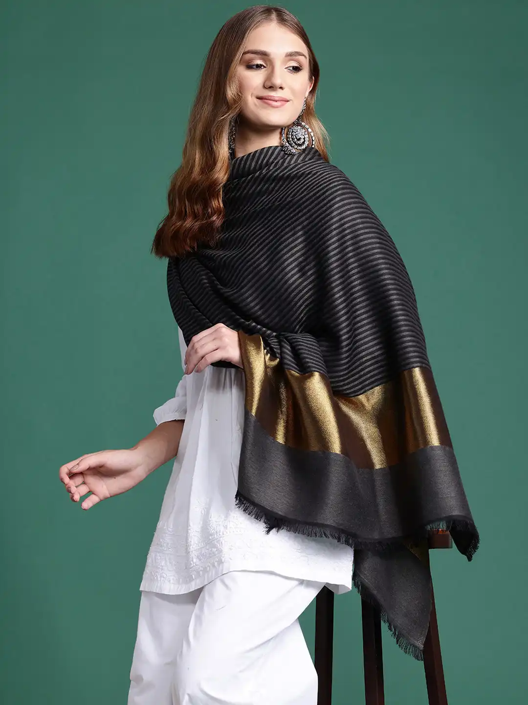 Buy Sangria Women Striped Woven Design Zari Shawl - Shawl for