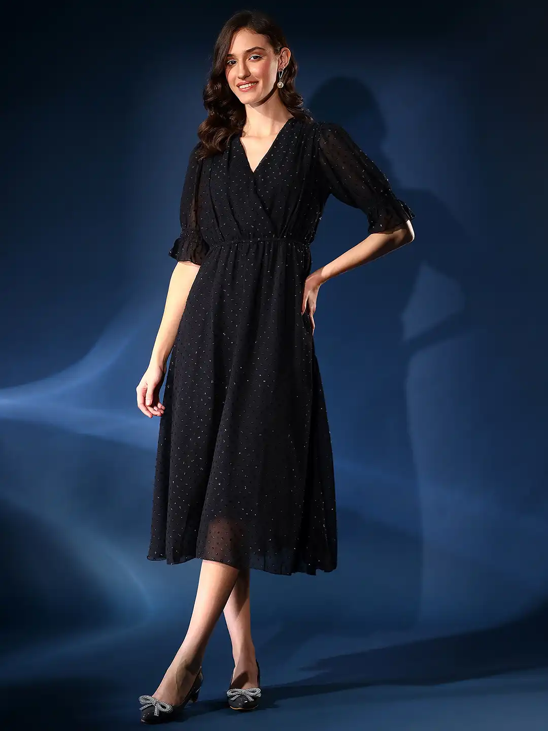 formal plus size wedding guest dresses Midnight Elegance Pleated Midi Dress main image 0