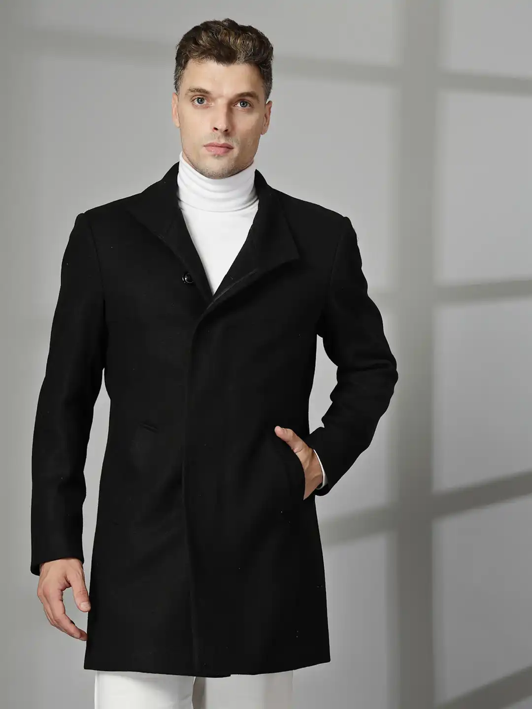 Buy CHKOKKO Men Single-Breasted Long Sleeves Pea Coat - Coats for