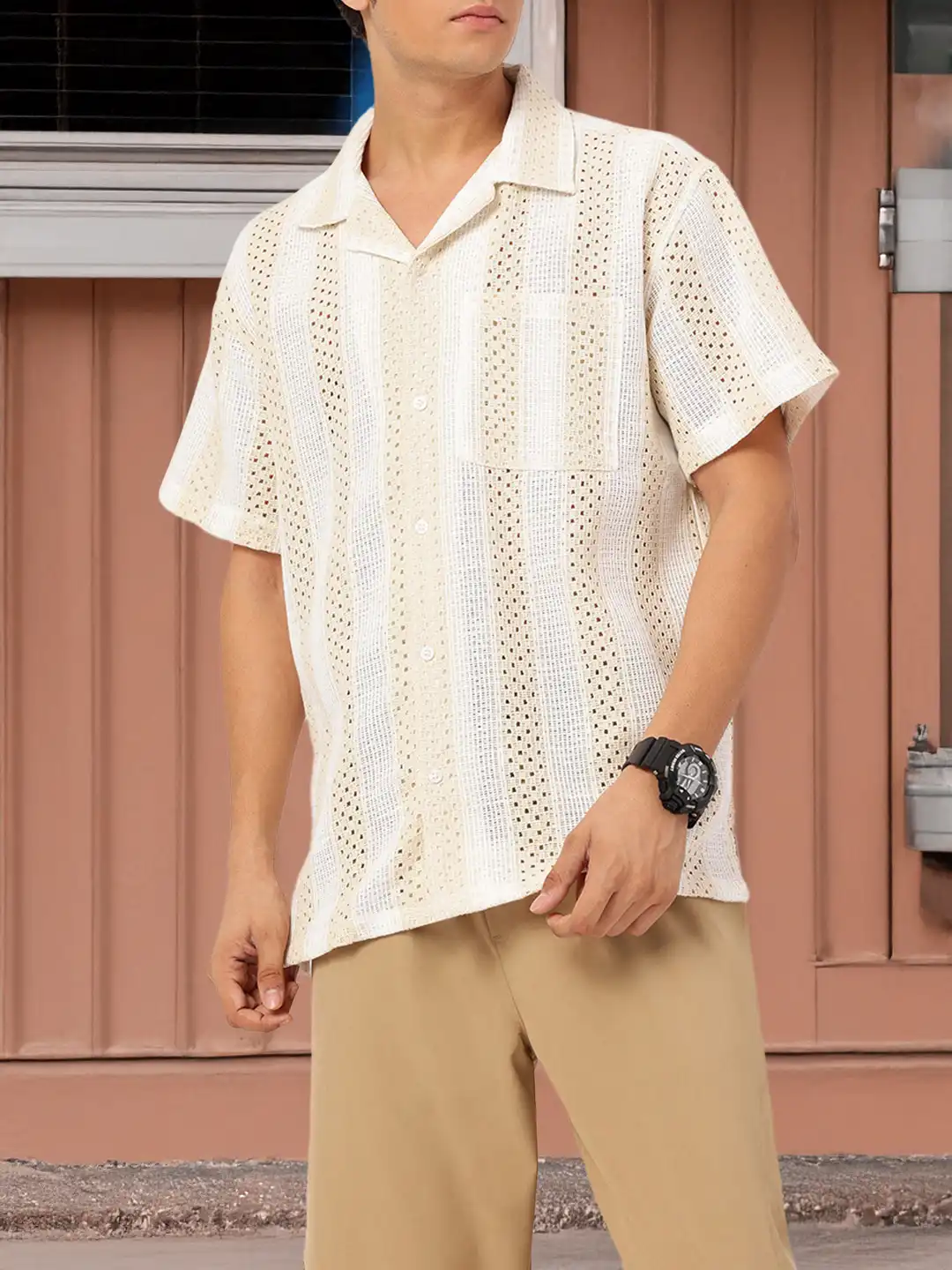 Buy Kook N Keech X fwd Layered Open-knit Striped Relaxed Fit Shirt