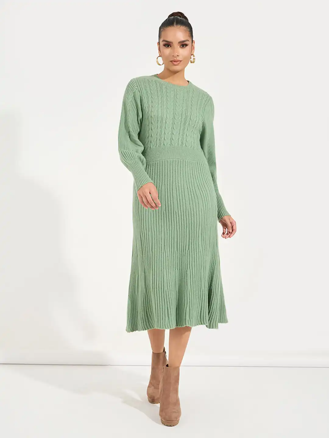 Buy Styli Women Textured Cable Knit Sweater Midi Dress - Dresses for Women 31006852 | Myntra Buy Styli Women Textured Cable Knit Sweater Midi Dress - Dresses for Women 31006852 | Myntra