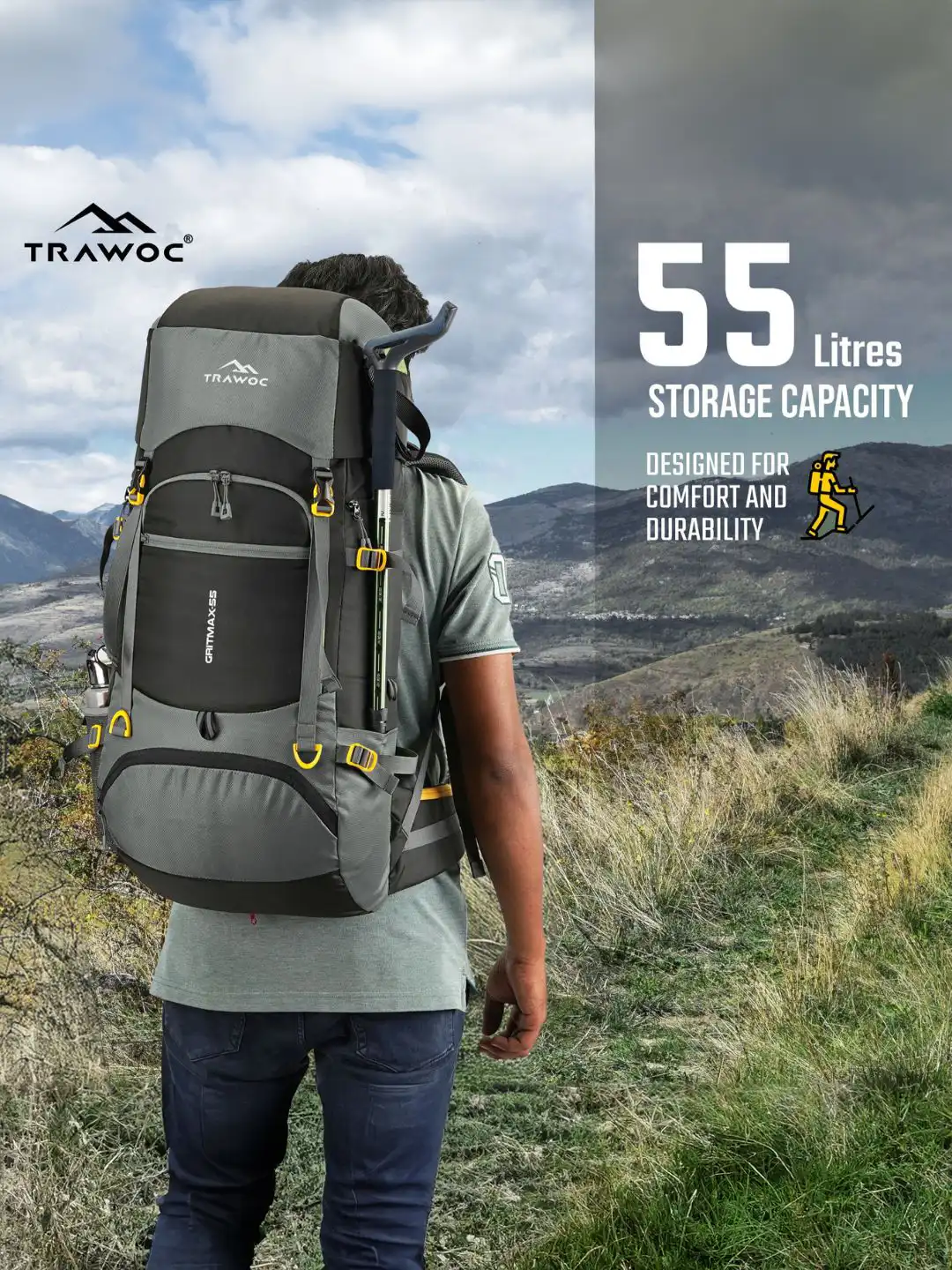 たろ4312 Buy TRAWOC GRITMAX Solid 55L Rucksack With Shoe Compartment & Dual
