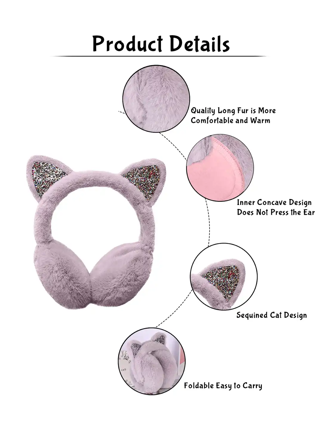 Buy SYGA Women Cat Ear Design Sequined Winter Ear Muffs - Headband