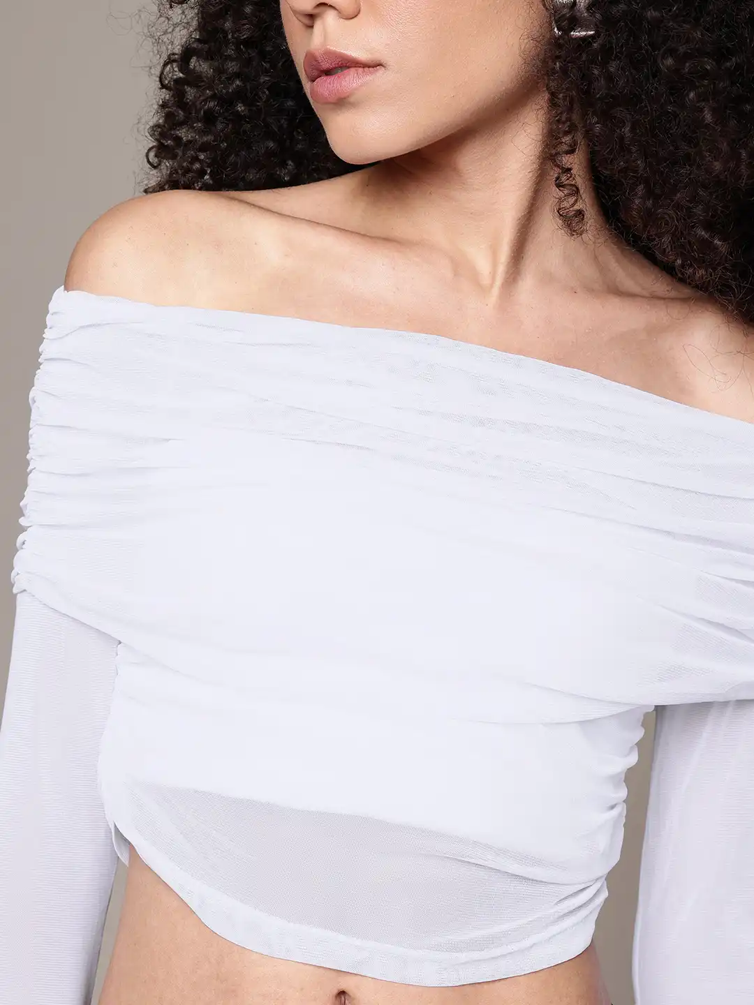 Buy The Roadster Life Co. Off-Shoulder Ruffled Mesh Sheer Bandage