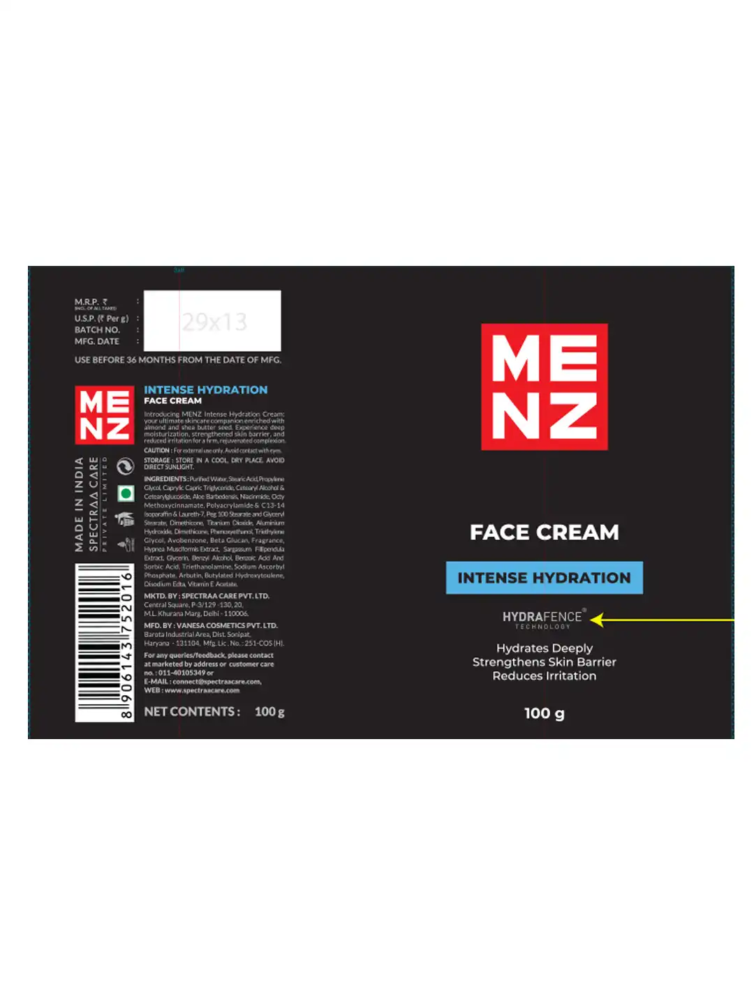 Buy MENZ Intense Hydration Face Cream Enriched with Almond & Shea