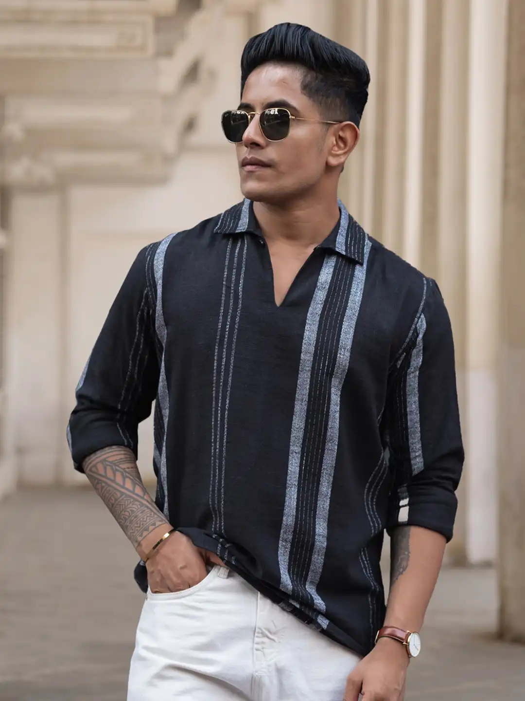sachin and babi light blue dress Men's Comfort Fit Blue Striped Shirt