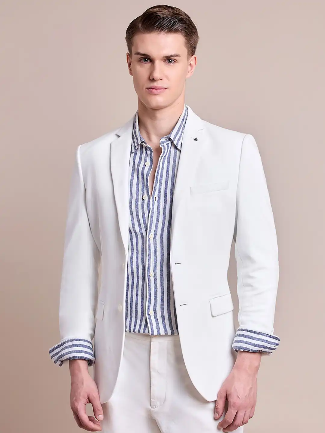 【S H】ブレザーシャツジャケットwhite/SH-BLZR-001 sizeM Buy Zero Calorie Fit Notched Lapel Collar Single Breasted Formal