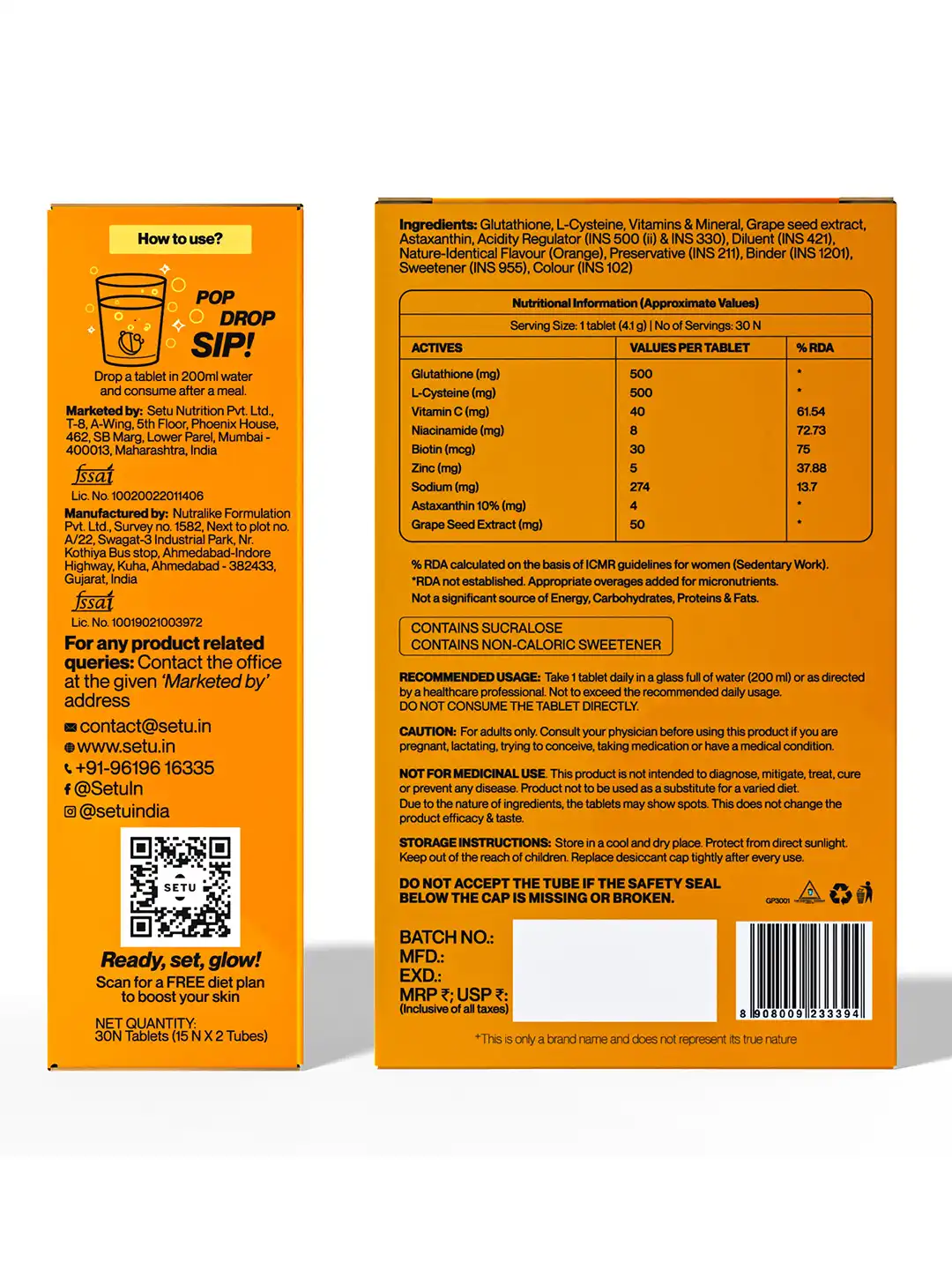 glutathione rda SETU Effervescent Tablets with 500mg L-Glutathione & Vitamin C | Sugar-Free Antioxidant Supplement Buy SETU Skin Renew Glutathione
