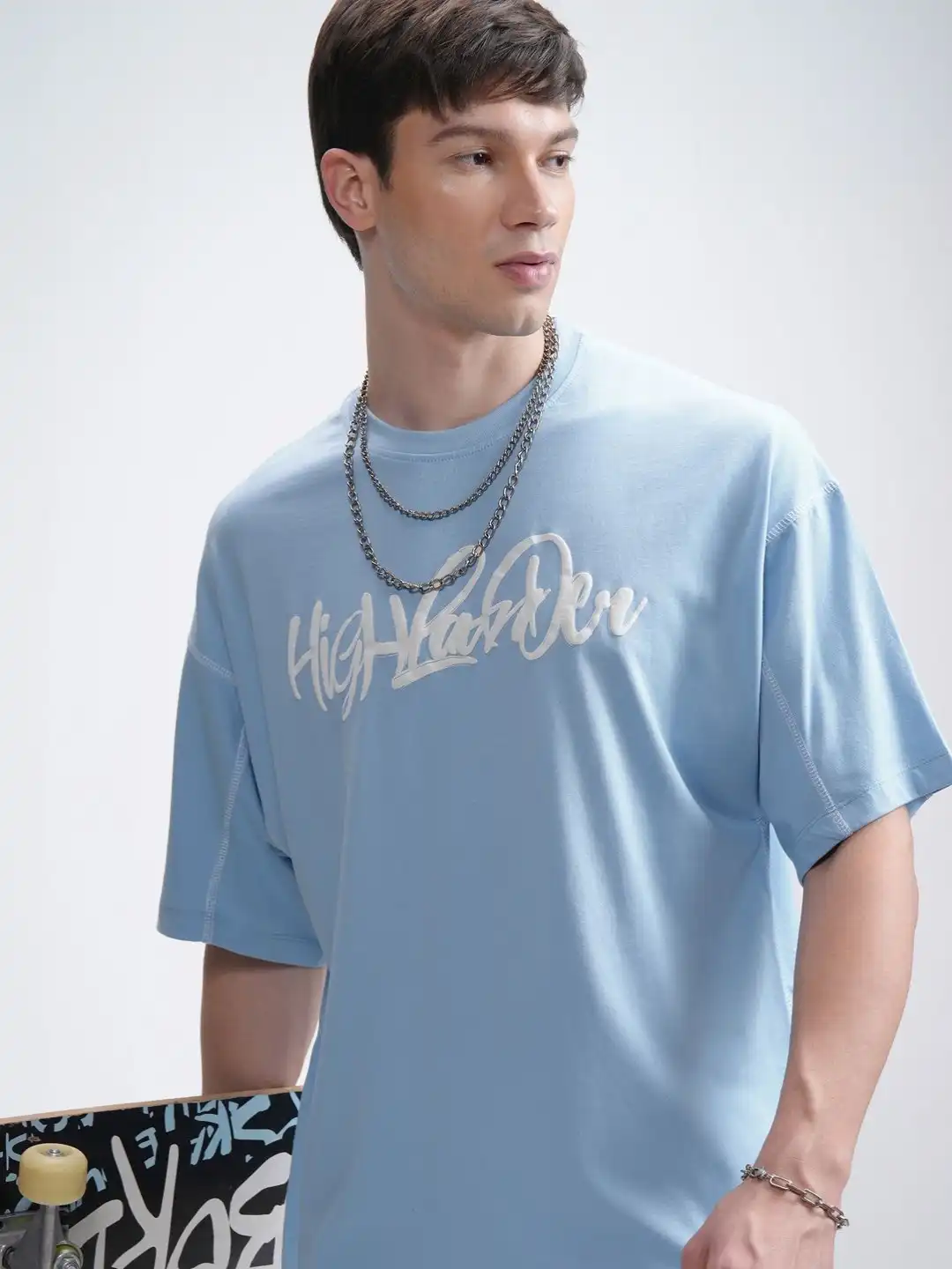 Buy HIGHLANDER Men Round Neck Half Sleeve Cut and Sew Oversized
