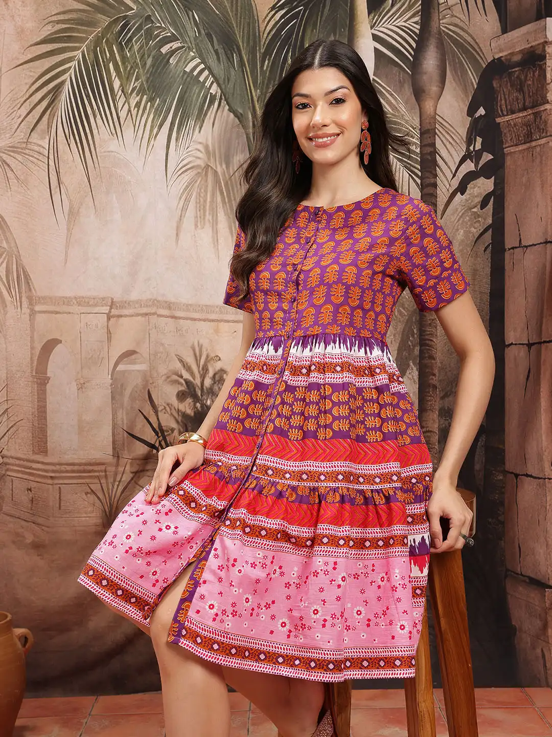 Buy Sangria Floral Print Cotton A-Line Ethnic Dress - Ethnic Dresses for  Women 32076375 | Myntra