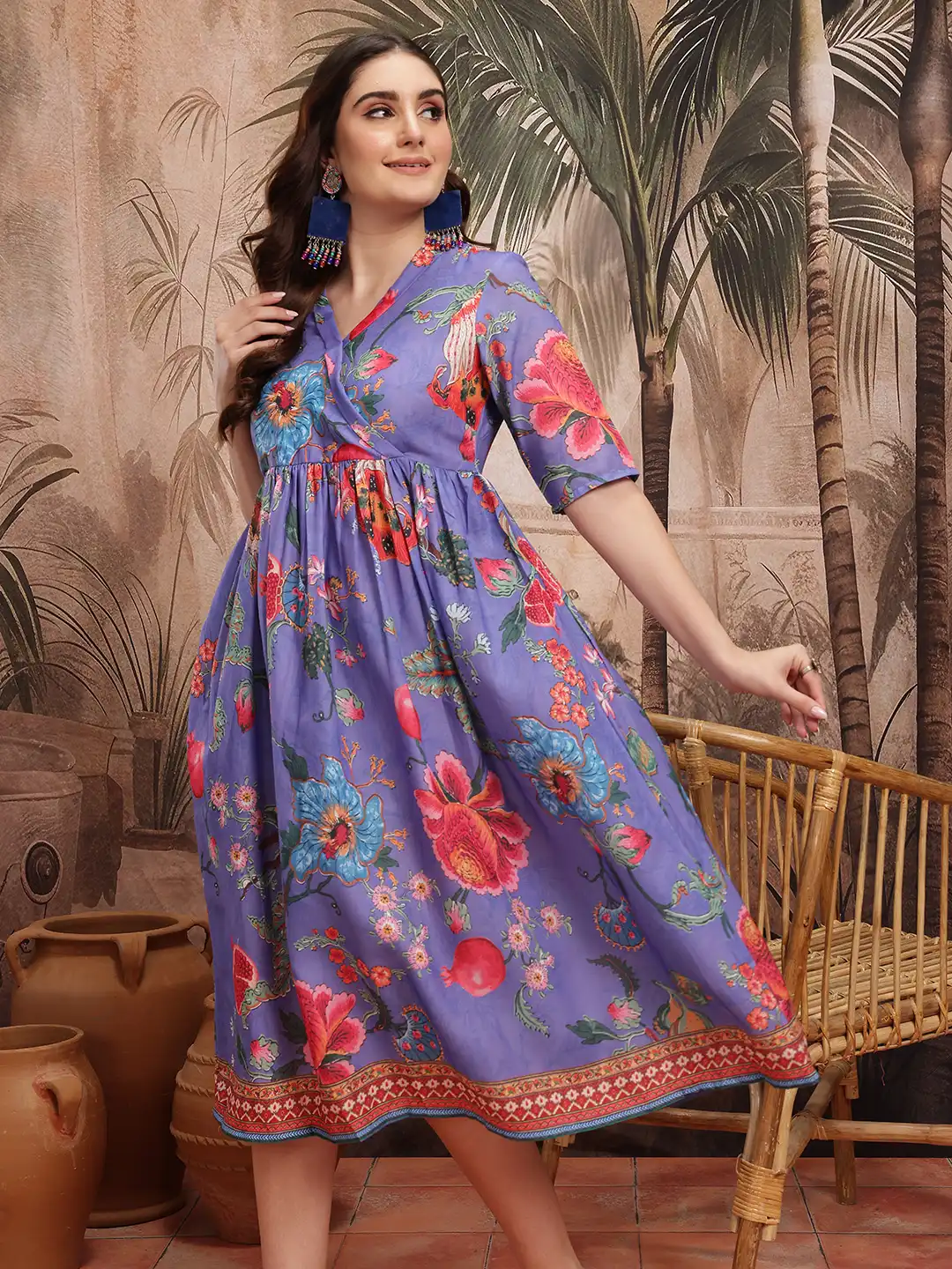 Buy Sangria Floral Printed A-Line Ethnic Dress - Ethnic Dresses for Women  32076444 | Myntra