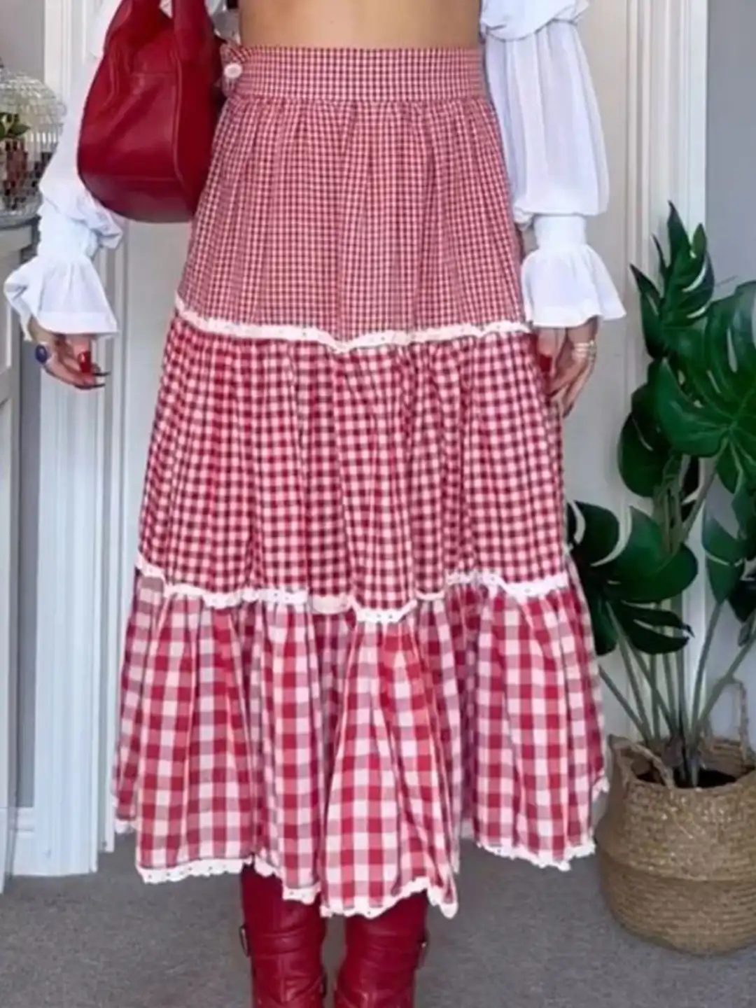 Buy LULU & SKY Women Checked Flared Maxi Skirt - Skirts for Women