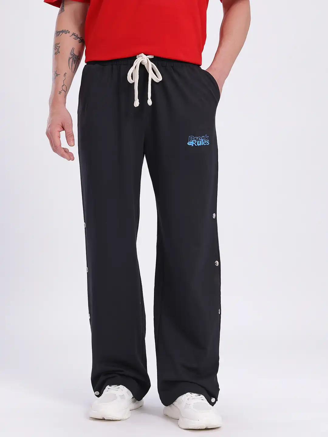 Buy glitchez Men Typography Print Detail Studded Mid-Rise Relaxed