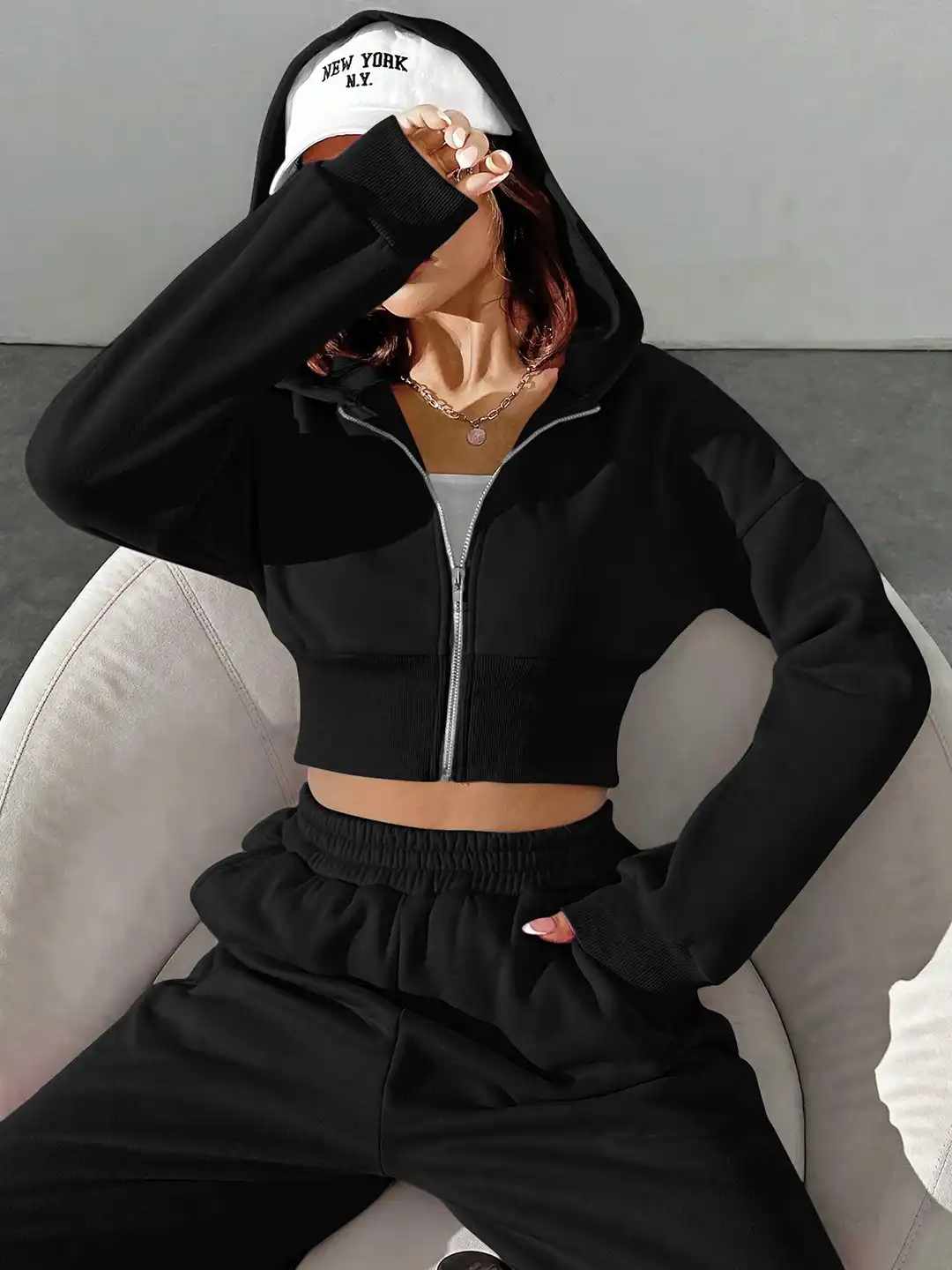 Buy Stylecast X Slyck Hooded Cropped Sweatshirt With Trouser - Co