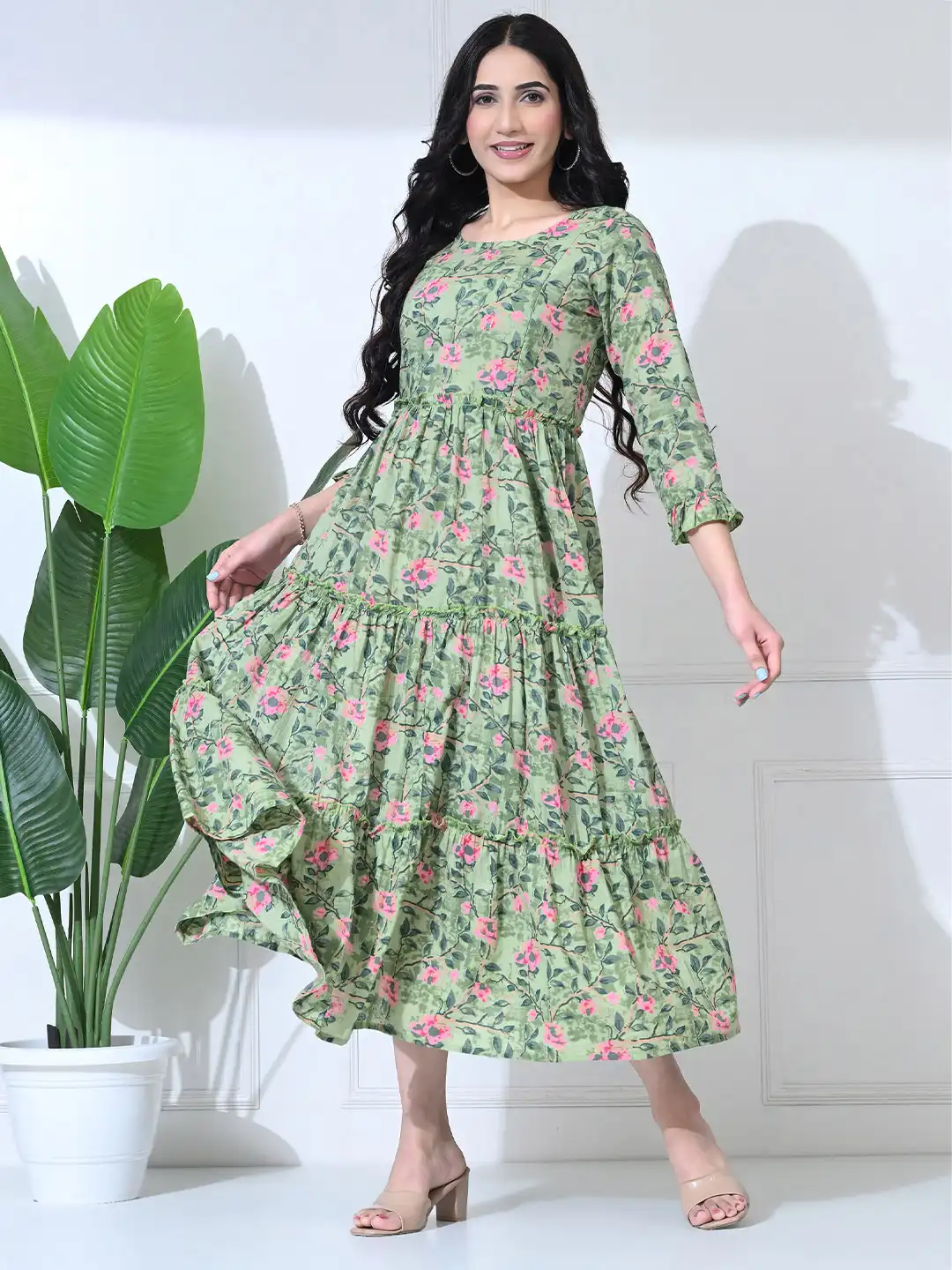 Buy SILAKIVA Floral Printed Gathered or Pleated Cotton A-Line