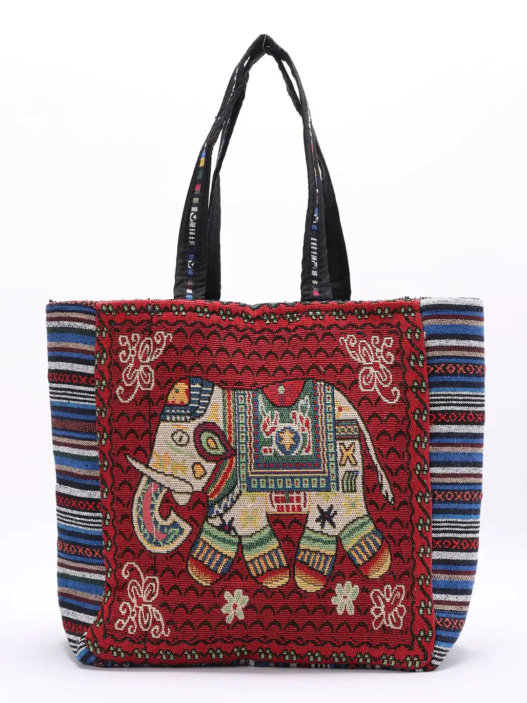 Buy Exotic India Elephant Motif Kutch Tote Bag with Zipper Closure