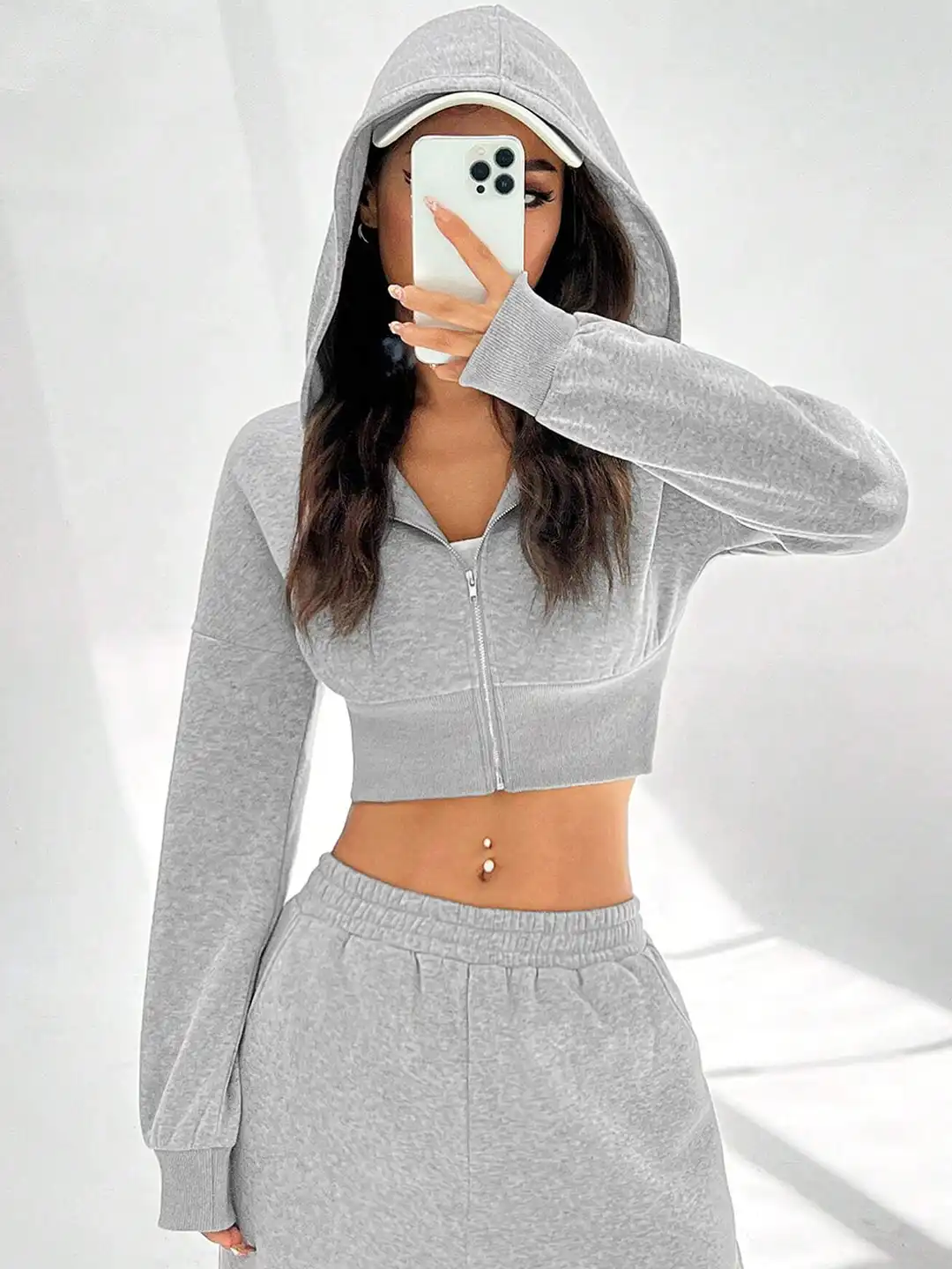 Buy Stylecast X Slyck Zip Up Hooded Cropped Sweatshirt With