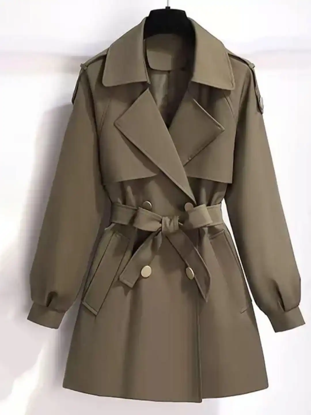 Buy Miss Mosa By Akanksha Women Olive Janice Luxe ShortTrenchcoat