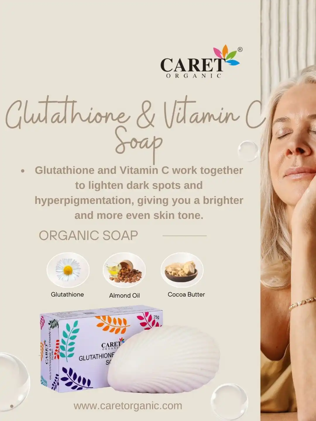 glutathione and vitamin c soap CARET ORGANIC Set Of 7 & Soap- 75 g Each top face wash for men Transform Your Skin with Sold per Bottle:30 mL