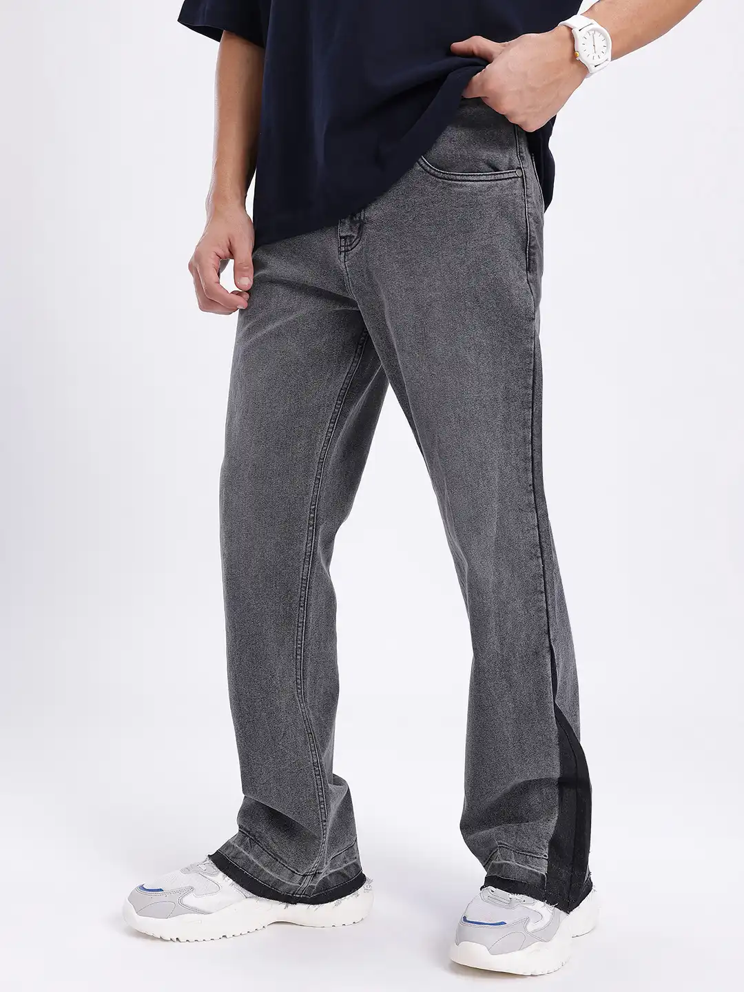 Buy glitchez Men Charcoal Grey Wide Leg Jeans - Jeans for Men