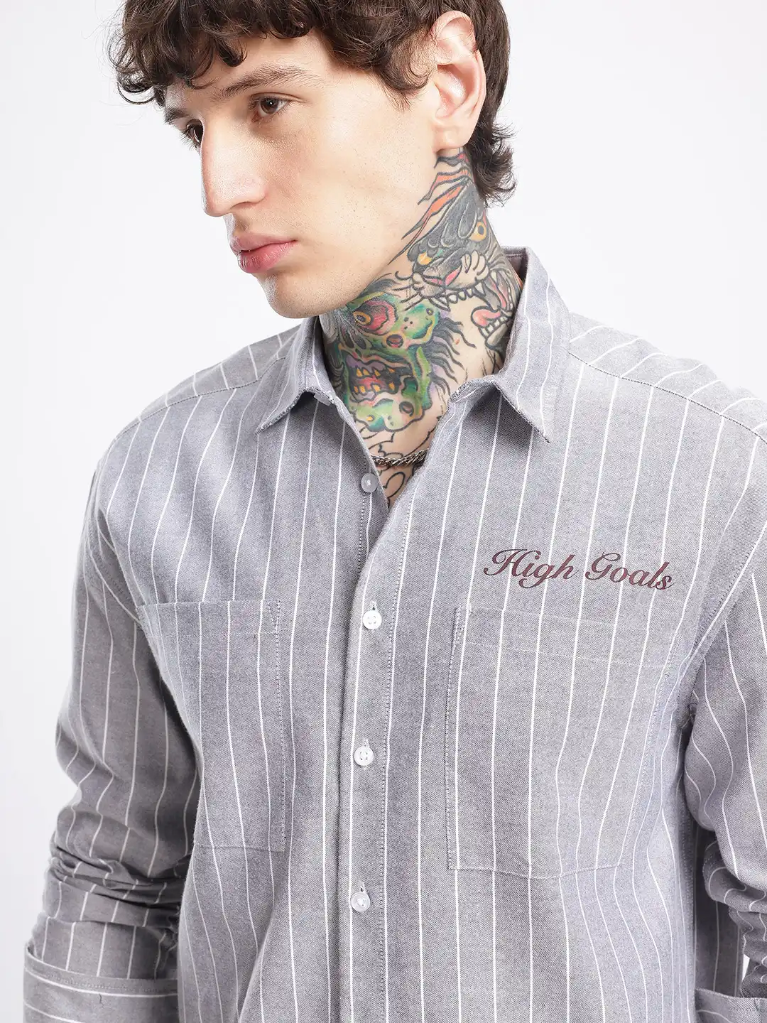 Buy glitchez Striped Typography Printed Casual Oversized Shirt