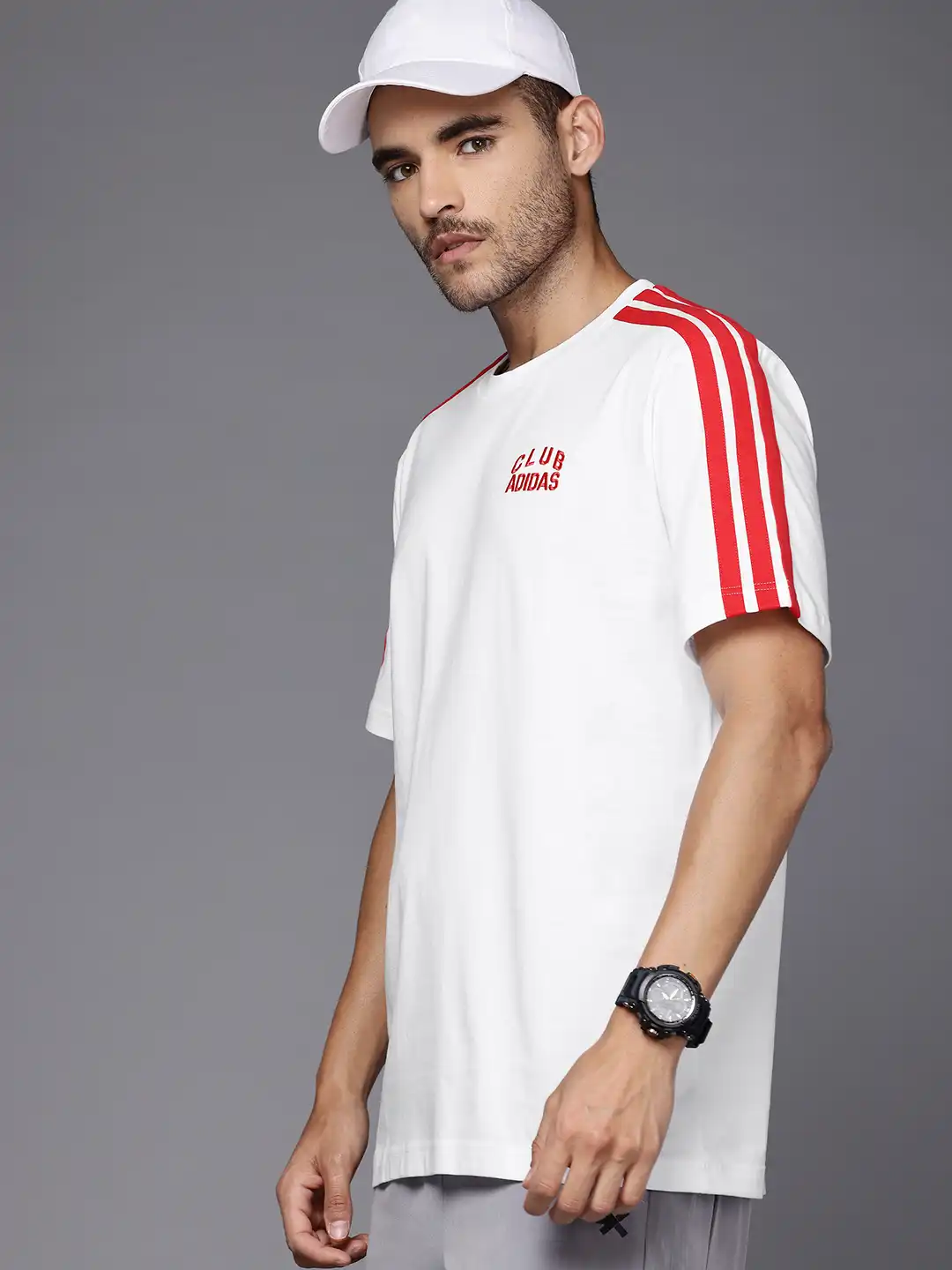 adidas サッカーシャツ ホワイト 赤ストライプ Buy ADIDAS Embroidered Detail 3 Stripes M C Collection T-shirt