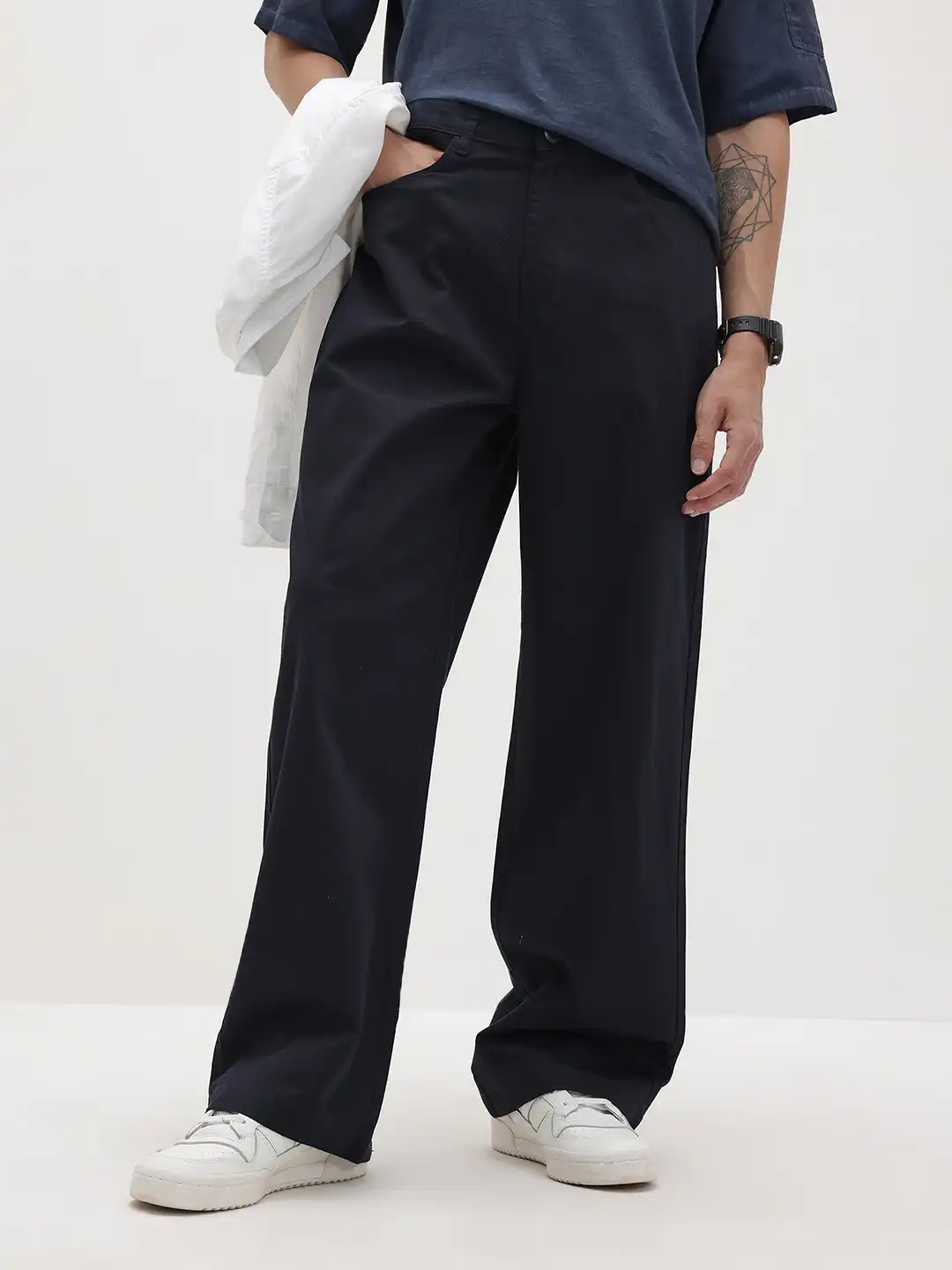 Buy The Roadster Life Co. Men Pure Cotton Wide Leg Fit Chinos Buy The Roadster Life Co. Men Pure Cotton Wide Leg Fit Chinos