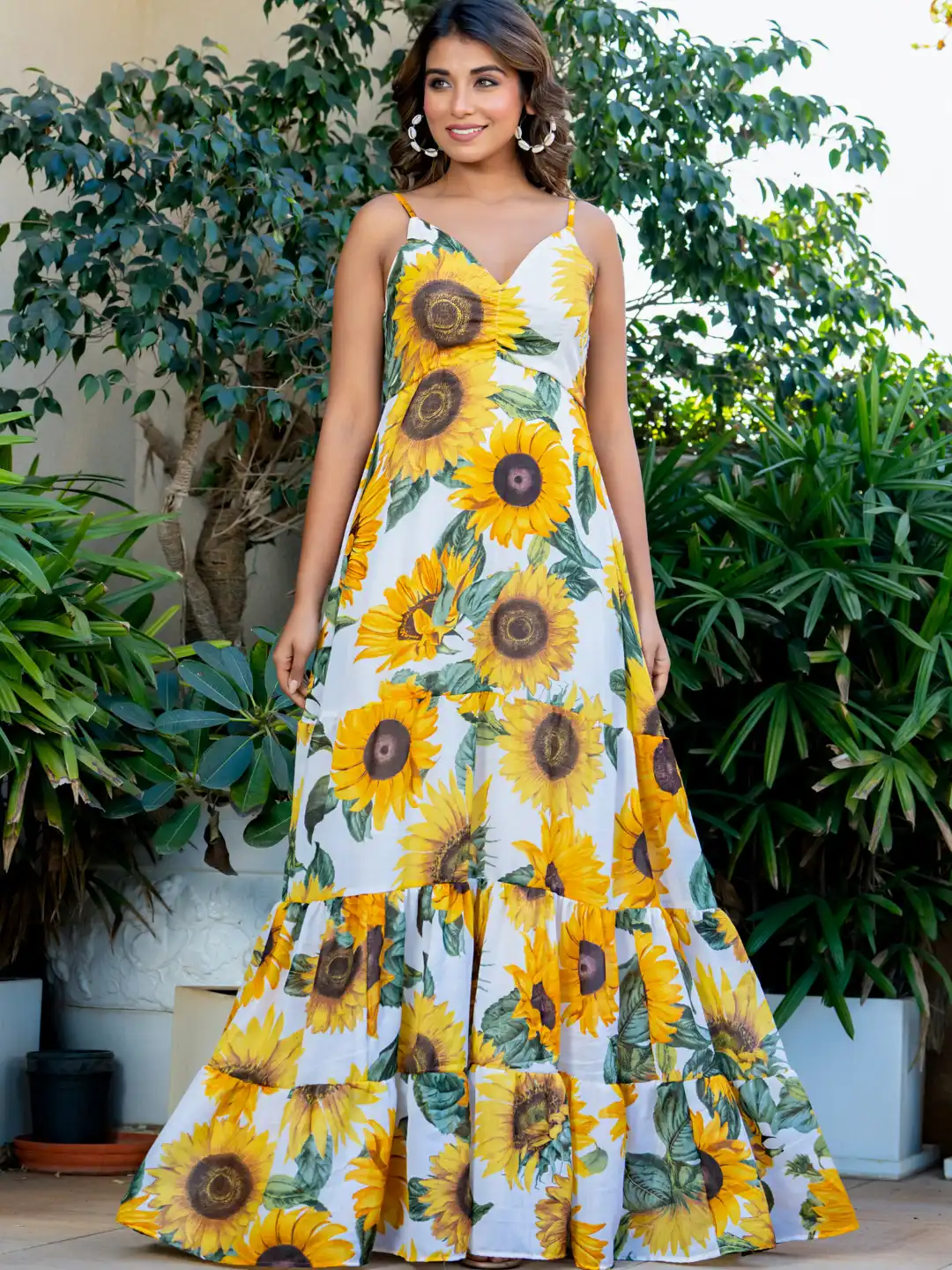 sunflower dress dresses A-line Yellow Sunflower Wedding Dress Boho Off Shoulder Gown Floral Em –  SELINADRESS main image 0