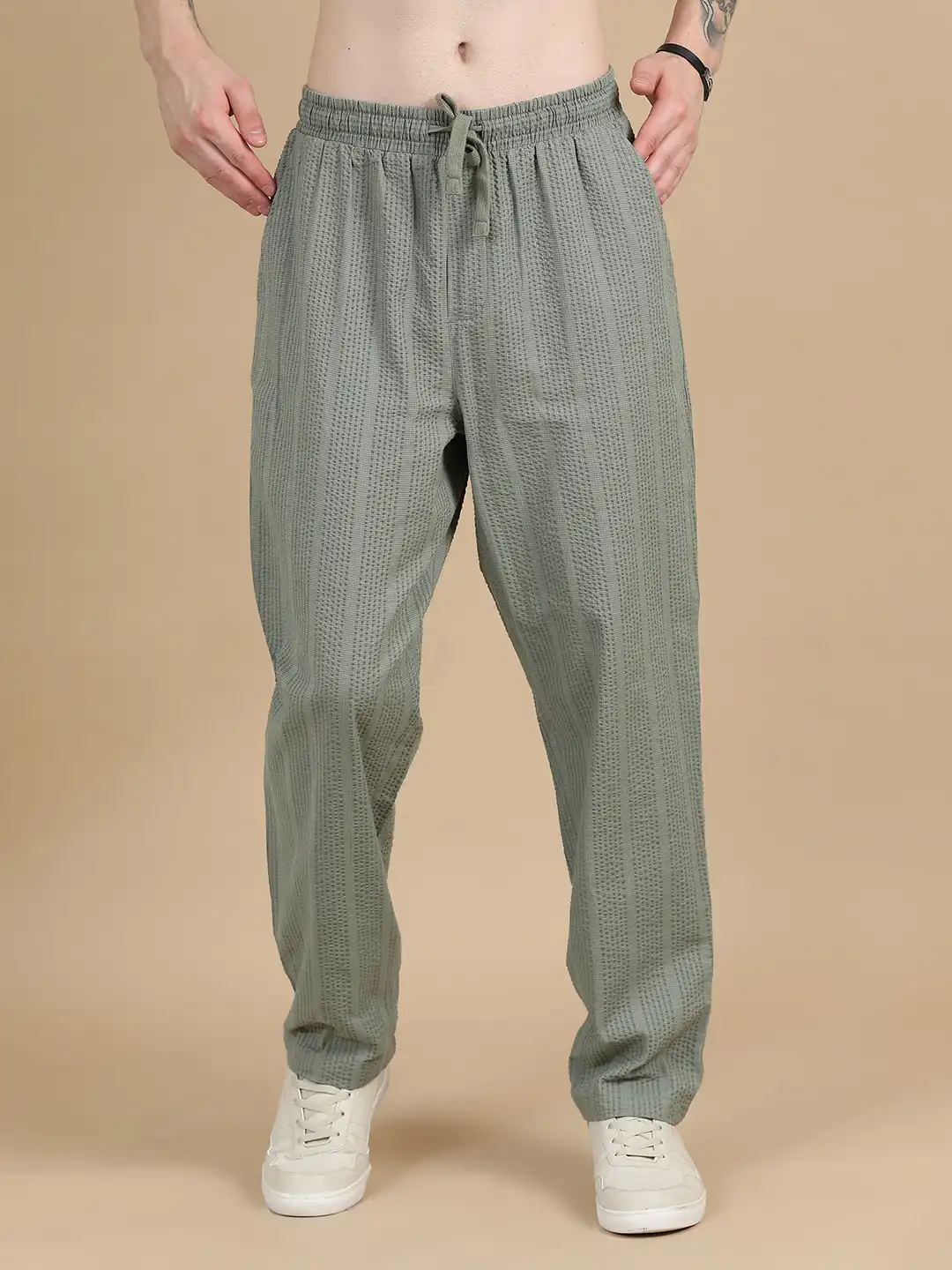 Buy StitchX Men Airport Look Textured Seersucker Cotton Jogger