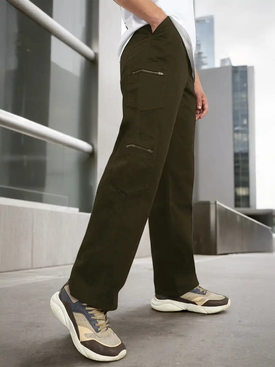Buy NOBERO Men Straight Fit Zipper Woven Cargo Pants - Trousers