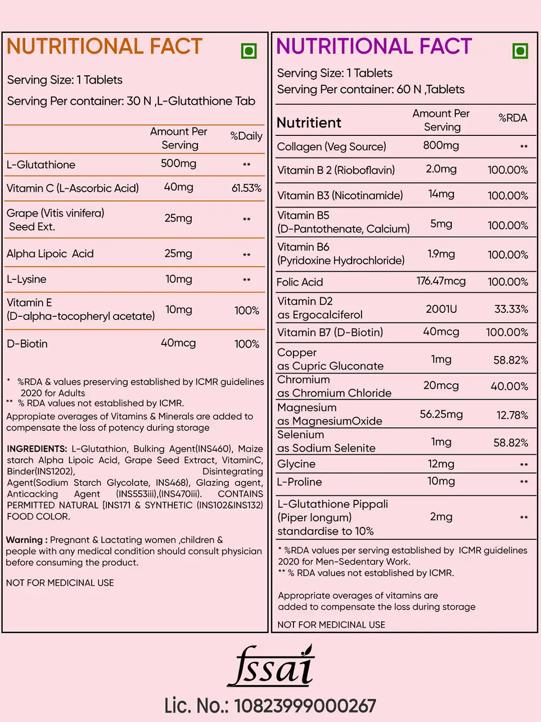 Buy Herbal max Set Of 2 L-Glutathione Vitamin C - 30 Tabs & Collagen Tablet  - 60 Tabs - Skin Supplements for Unisex 33018140 | Myntra