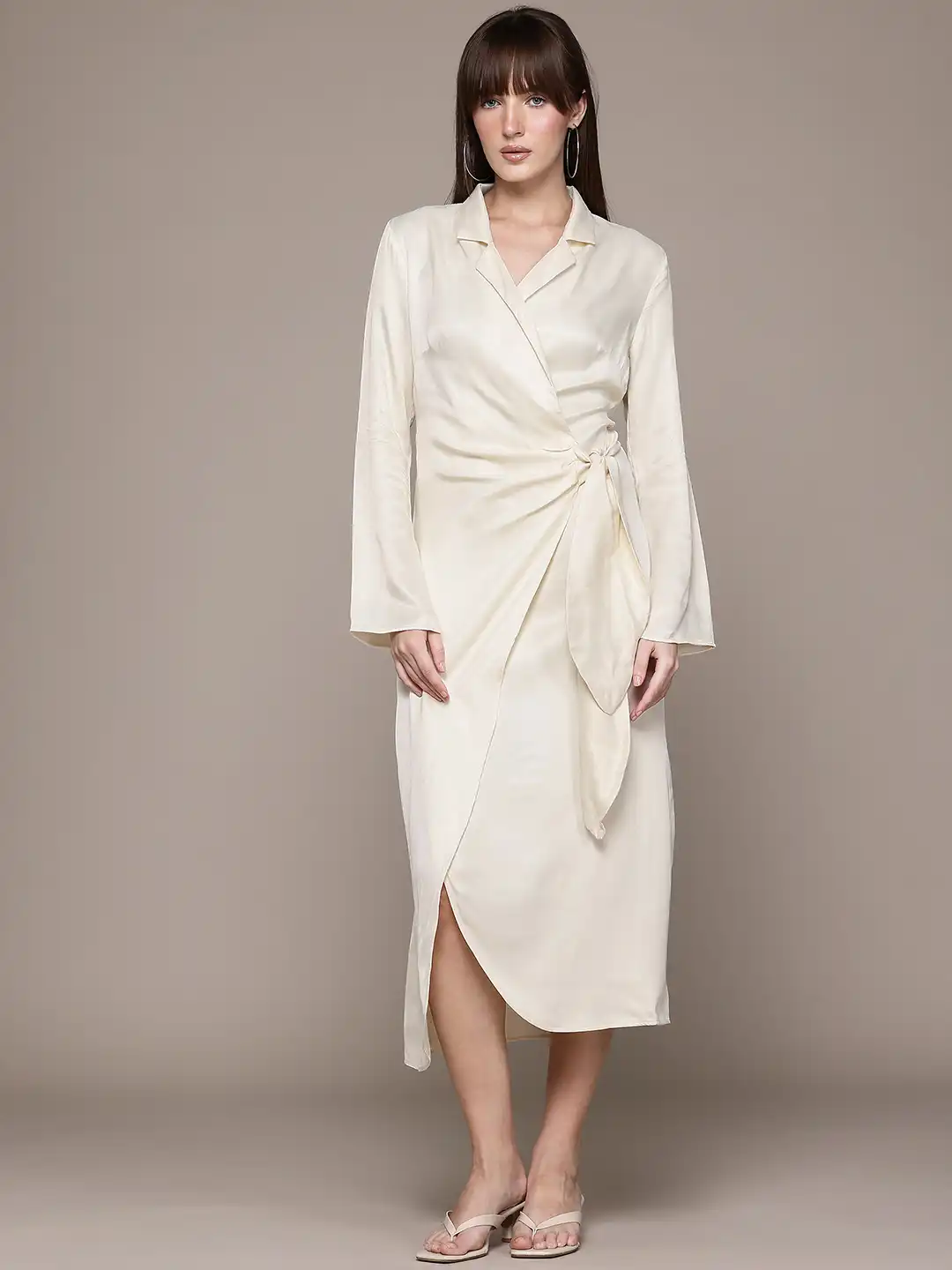 Buy MANGO Lapel Collar Belted Detail Flared Sleeves Wrap-Style Satin Party  Midi Blazer Dress - Dresses for Women 33271833 | Myntra