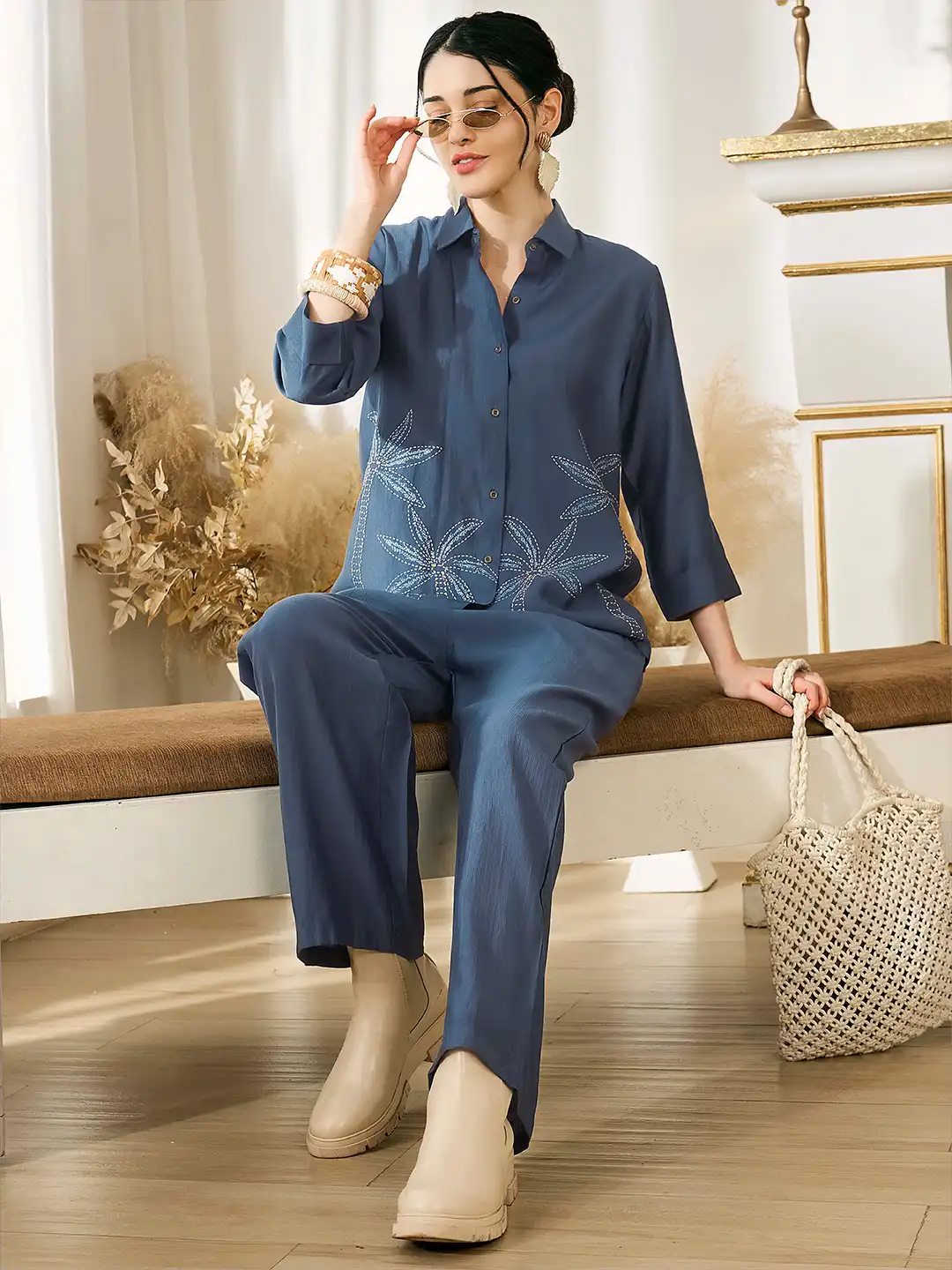 Buy Zeyo Coconut Tree Printed Three-Quarter Sleeves Shirt With