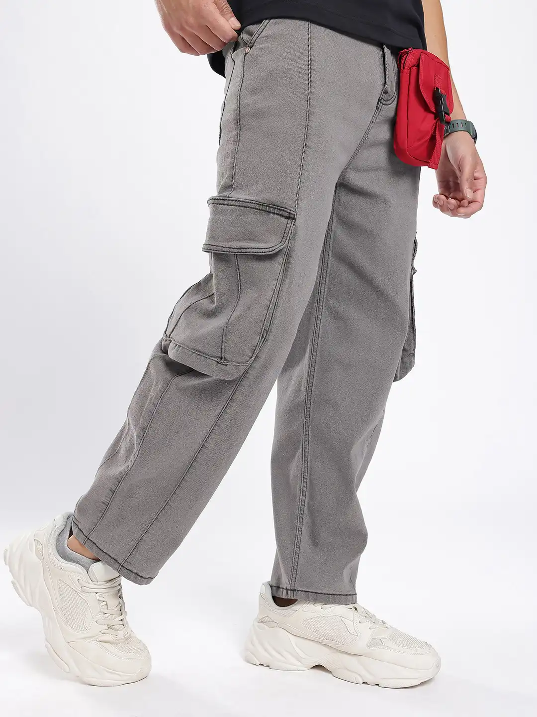 lig. リグドット　　wide cargo pants グレー Buy glitchez Men Wide Leg Stretchable Panelling Cargo Jeans