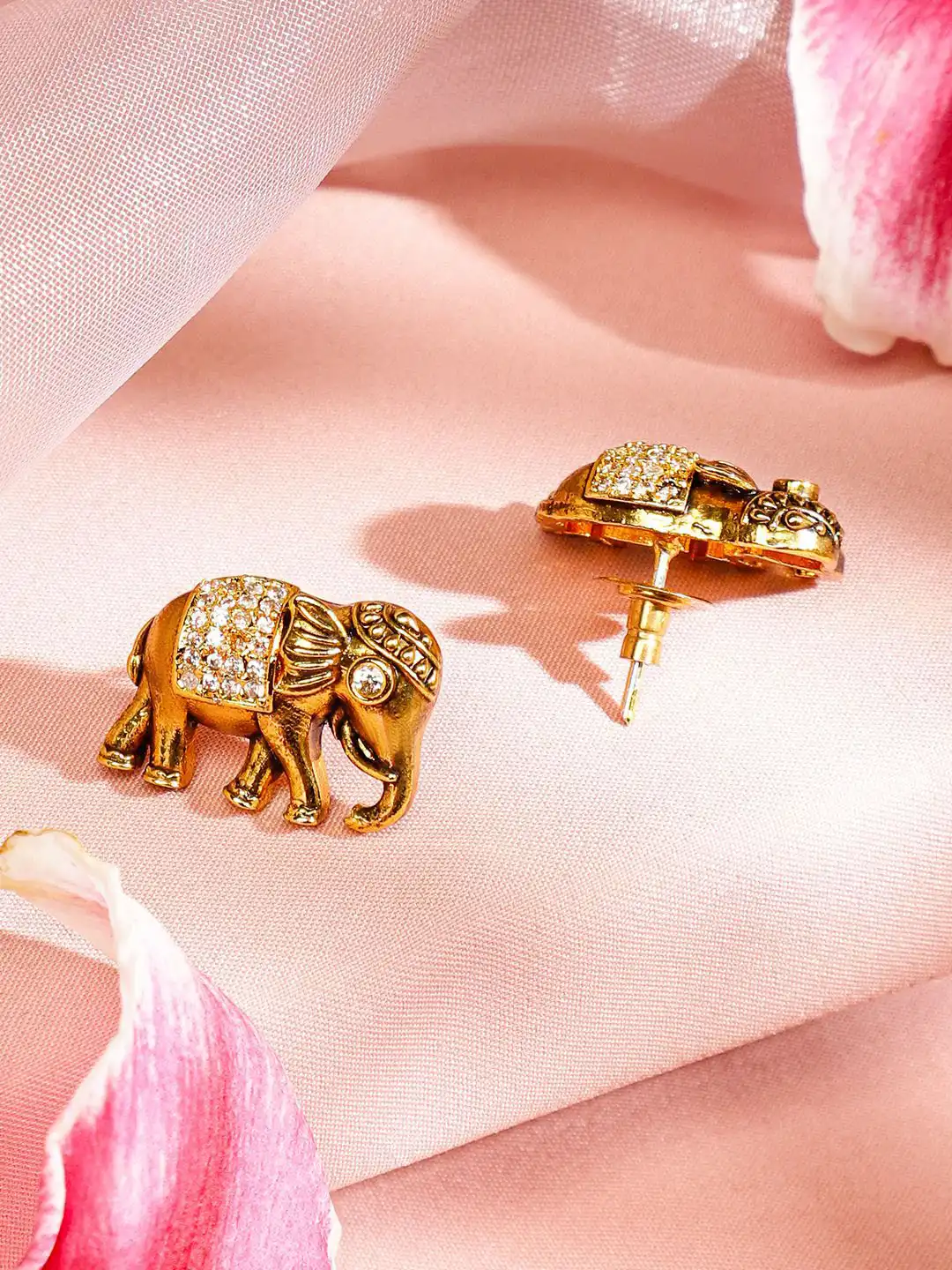 Buy Rubans 22K Gold-Plated Cubic Zirconia Studded Elephant Motif