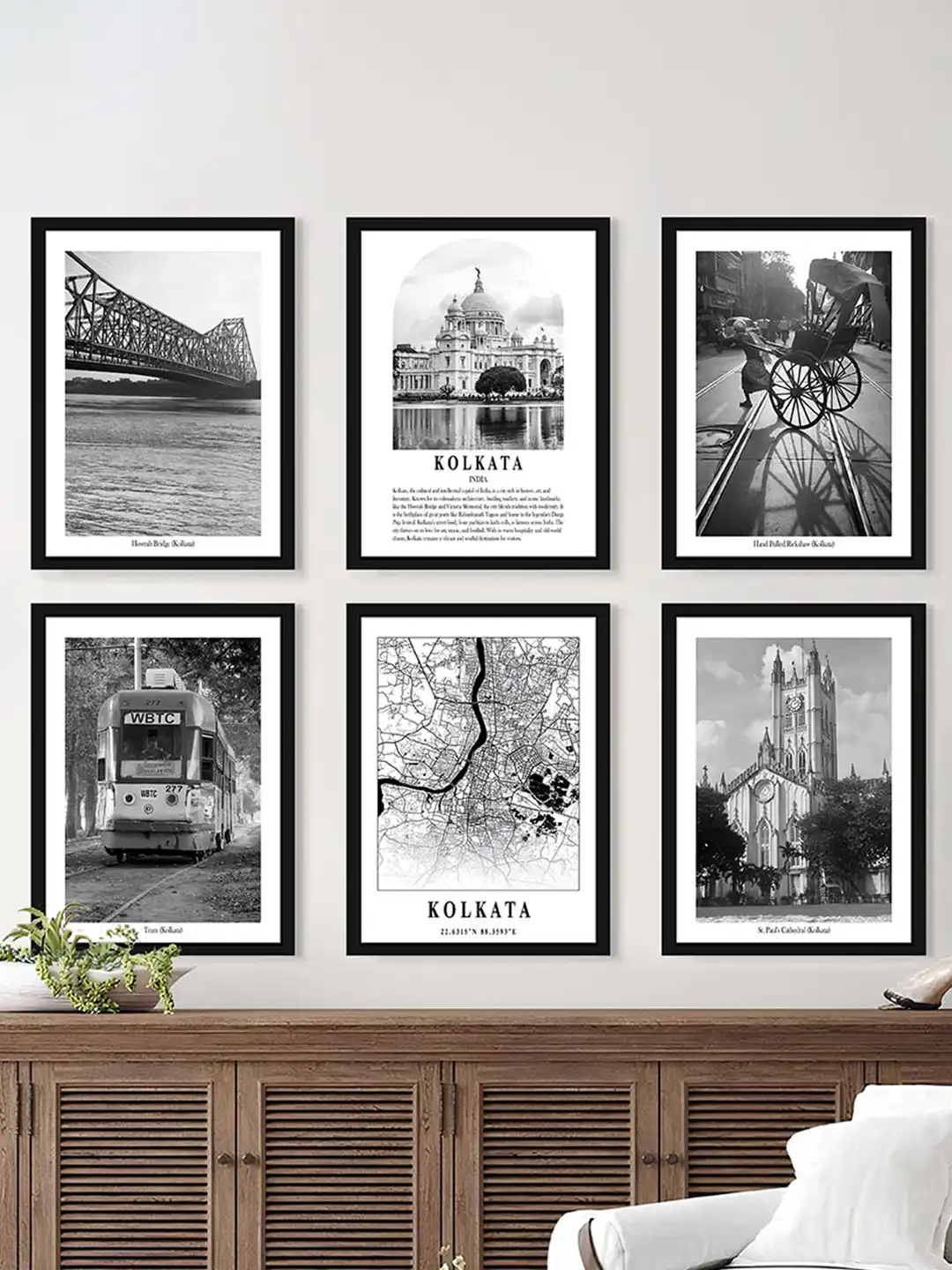 Buy Art Street Black & White 6 Pieces Kolkata Printed Wooden Wall