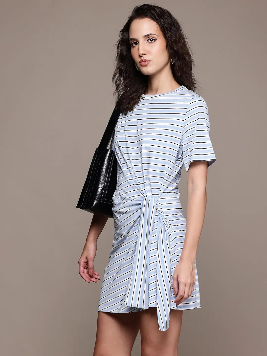 Buy MANGO Horizontally Striped Tie-Up Detail Mini T-shirt Dress - Dresses  for Women 34189054 | Myntra