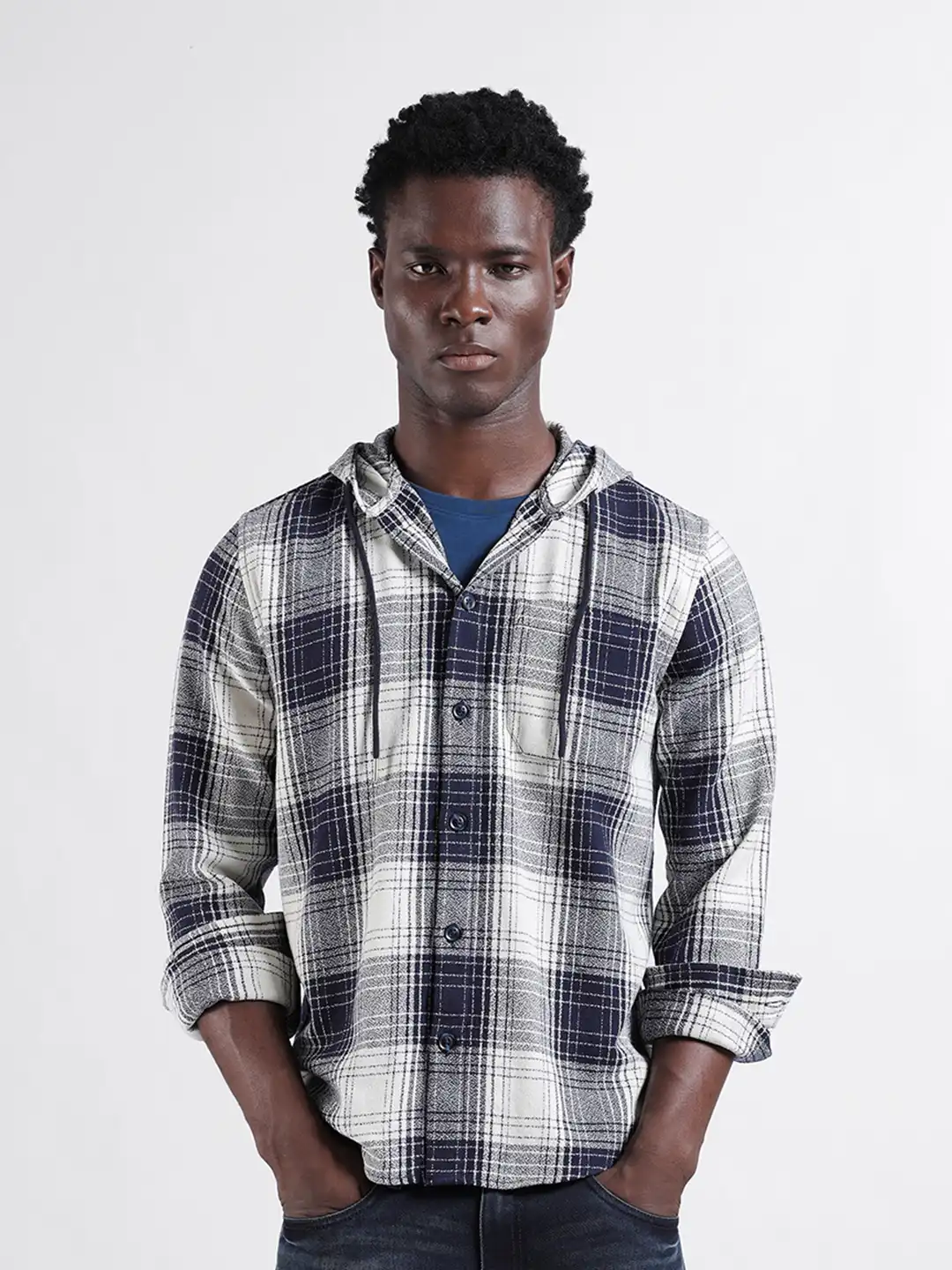 Buy The Indian Garage Co Men Regular Fit Checked Casual Hooded