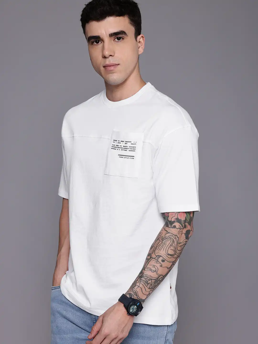 Buy Louis Philippe Jeans Typography Printed Drop-Shoulder Sleeves