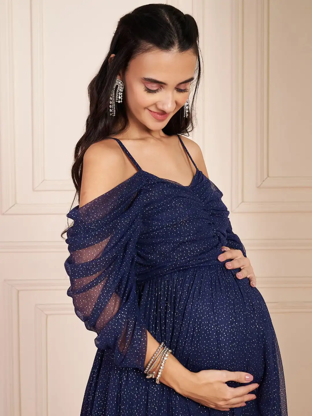 Buy Shades of Sabi Women Embellished Net Maternity Fit & Flare Maxi Dress -  Dresses for Women 34953866 | Myntra