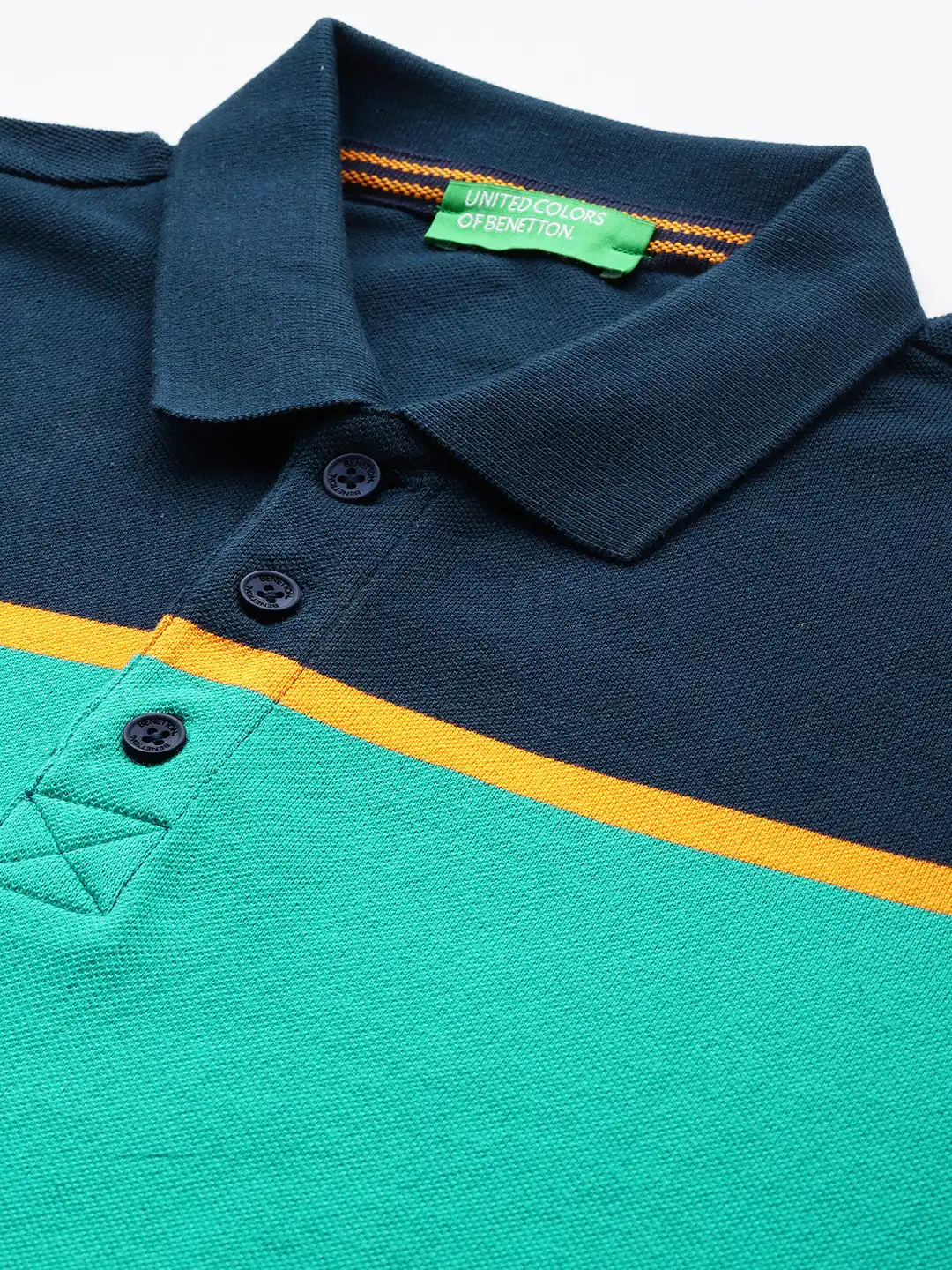 United Colors Of Benetton Colorblock Men Polo Neck Dark Blue T-shirt
