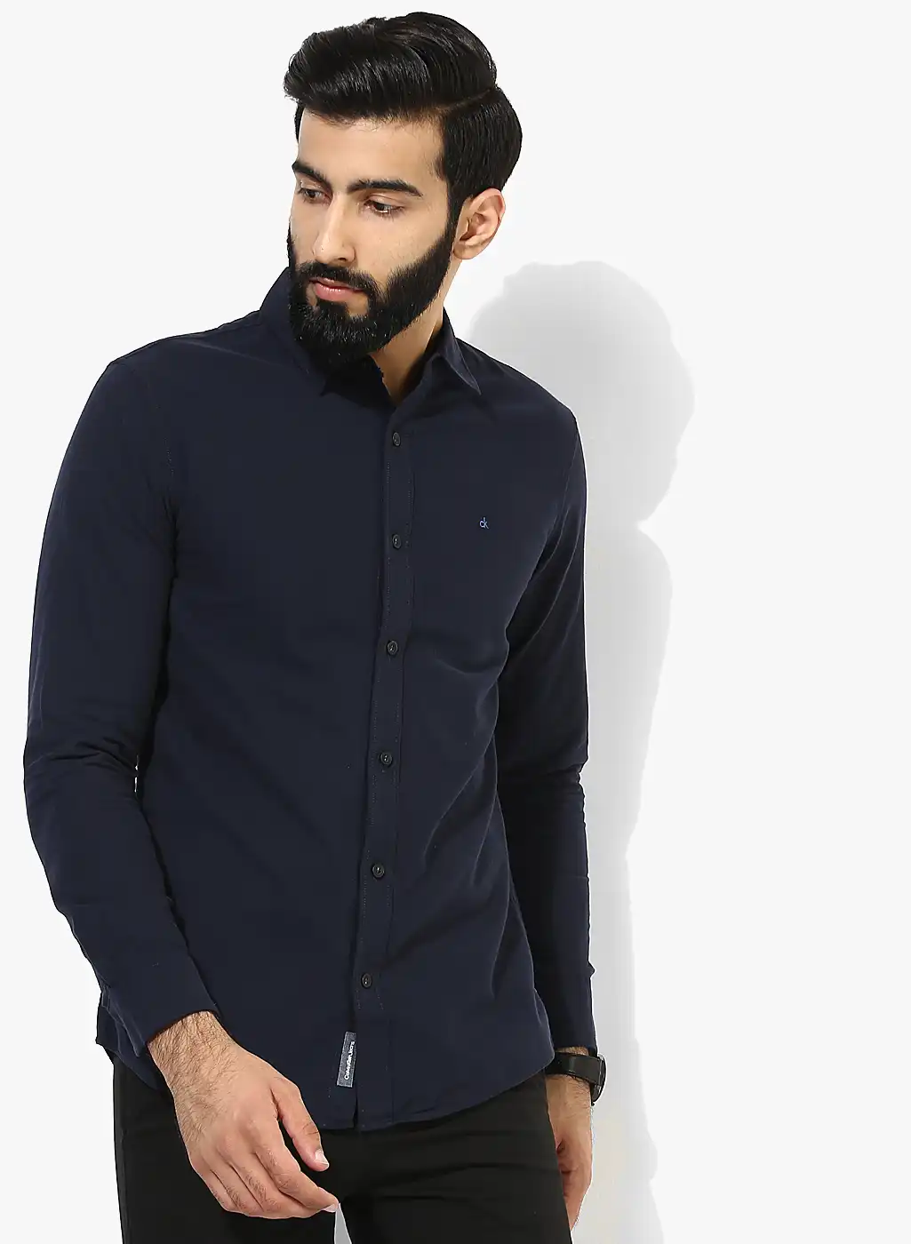 calvin klein navy blue dress shirt Fitted navy stretch shirt main image 0