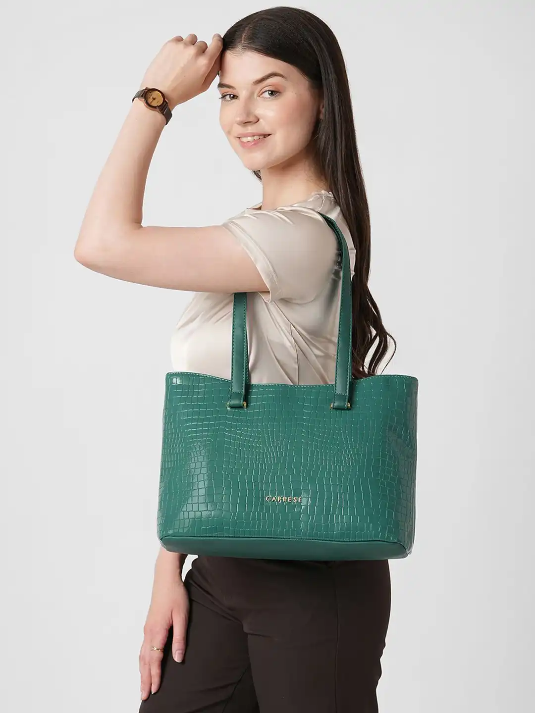 Buy Caprese Women Suzie Teal Blue Tote Medium Bag with Comfortable