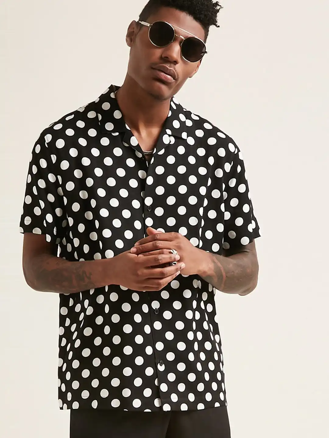 Buy FOREVER 21 Men Black & White Polka Dot Print Casual Shirt