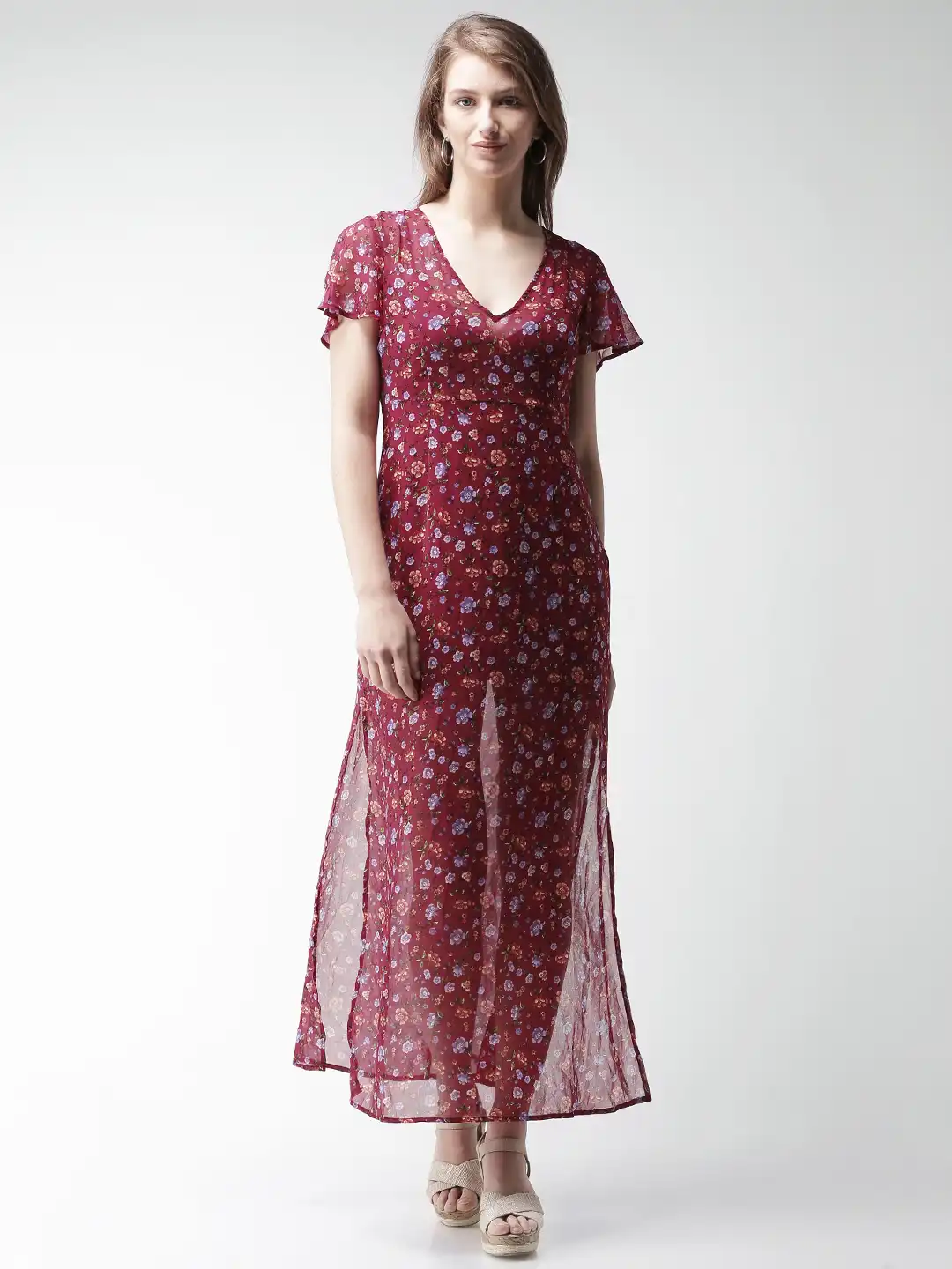 Buy FOREVER 21 Women Burgundy Printed Maxi Dress - Dresses for Women 5424794