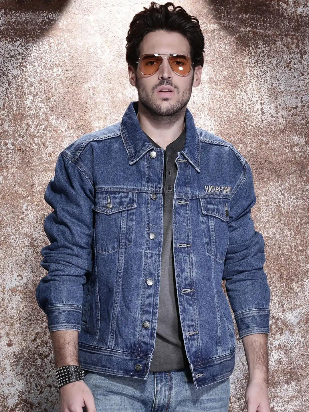 Buy Harley-Davidson Men Blue Bar & Shield Logo Denim Jacket