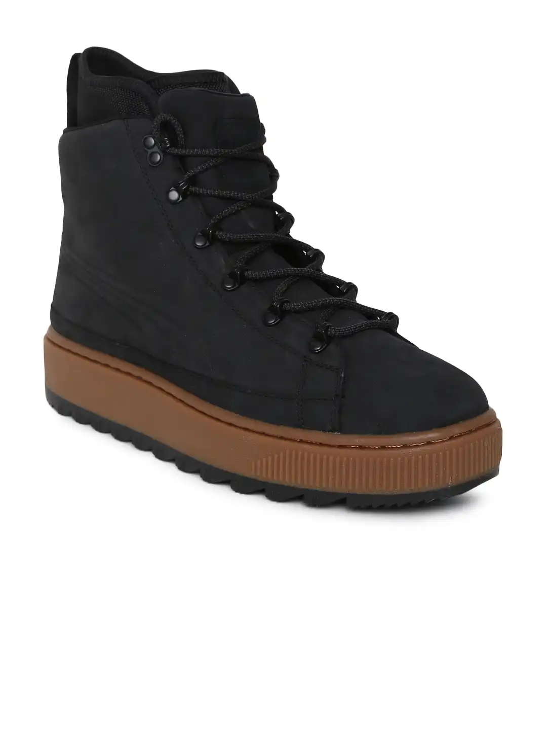 Buy Puma Unisex Black Solid Leather High-Top The Ren NBK Flat