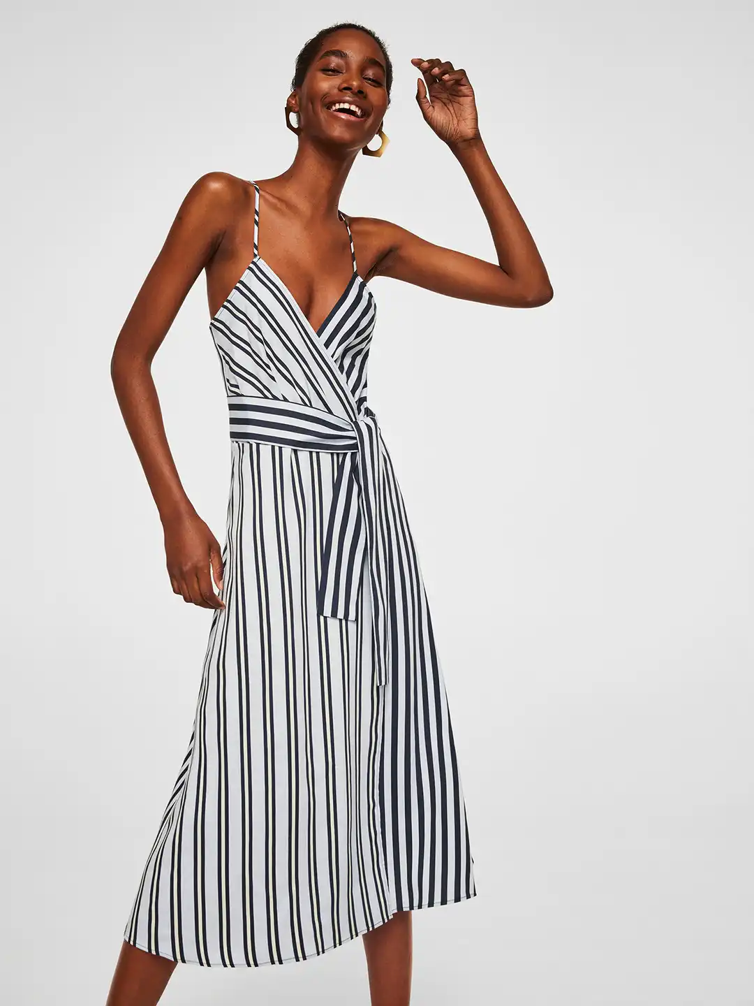 Buy MANGO Women Blue Striped Wrap Dress - Dresses for Women 6627658 | Myntra