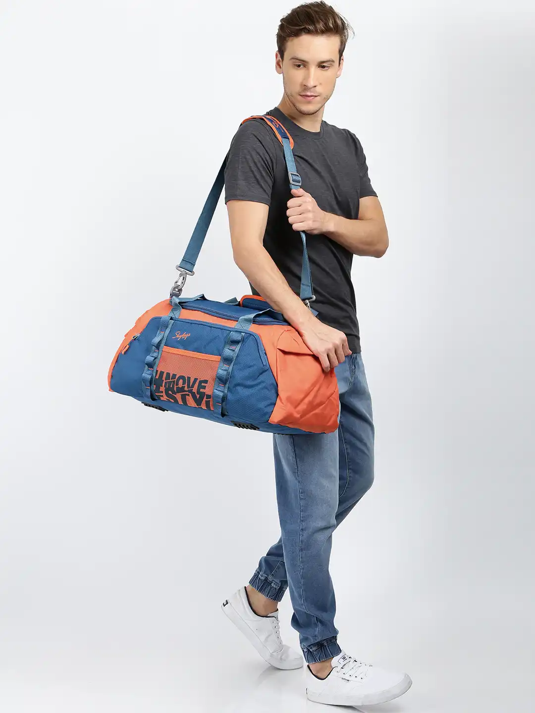 Buy Skybags Unisex Orange & Blue HUSTLE DF 55 Medium Duffel Bag