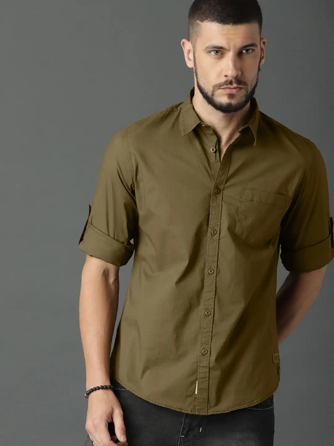 Buy Roadster Men Olive Green Regular Fit Solid Casual Shirt